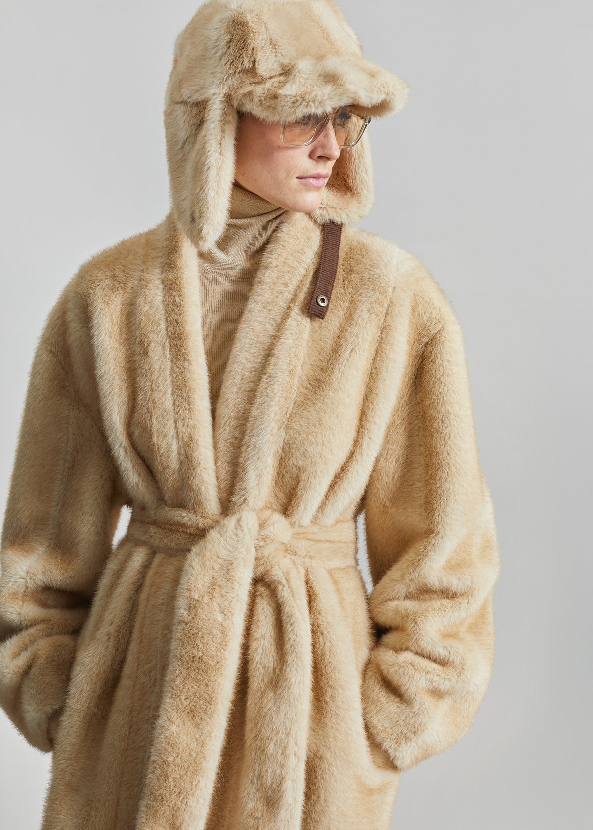 Freccia Faux Fur Aviator Hat - Beige - 3