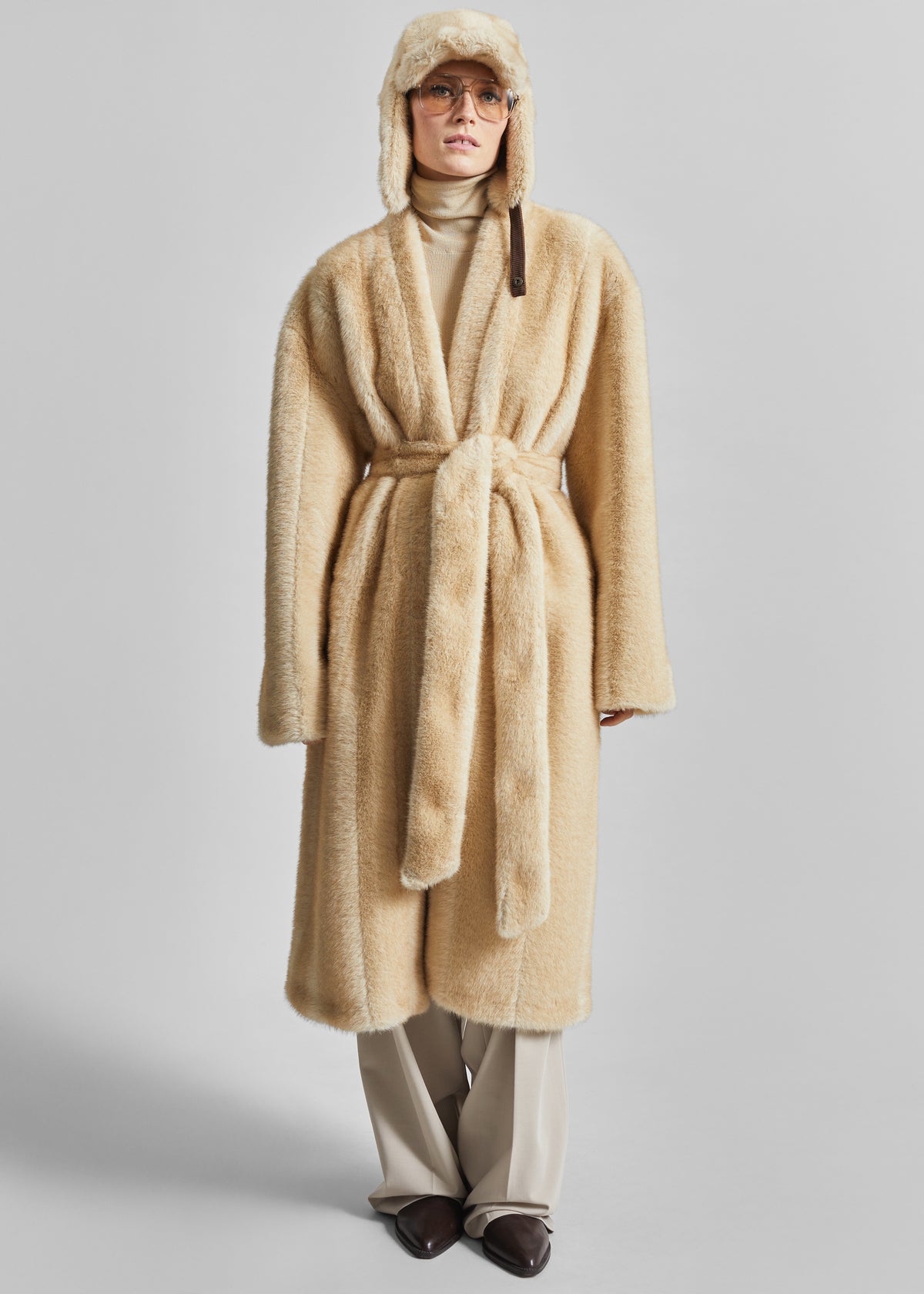 Freccia Faux Fur Aviator Hat - Beige - 4