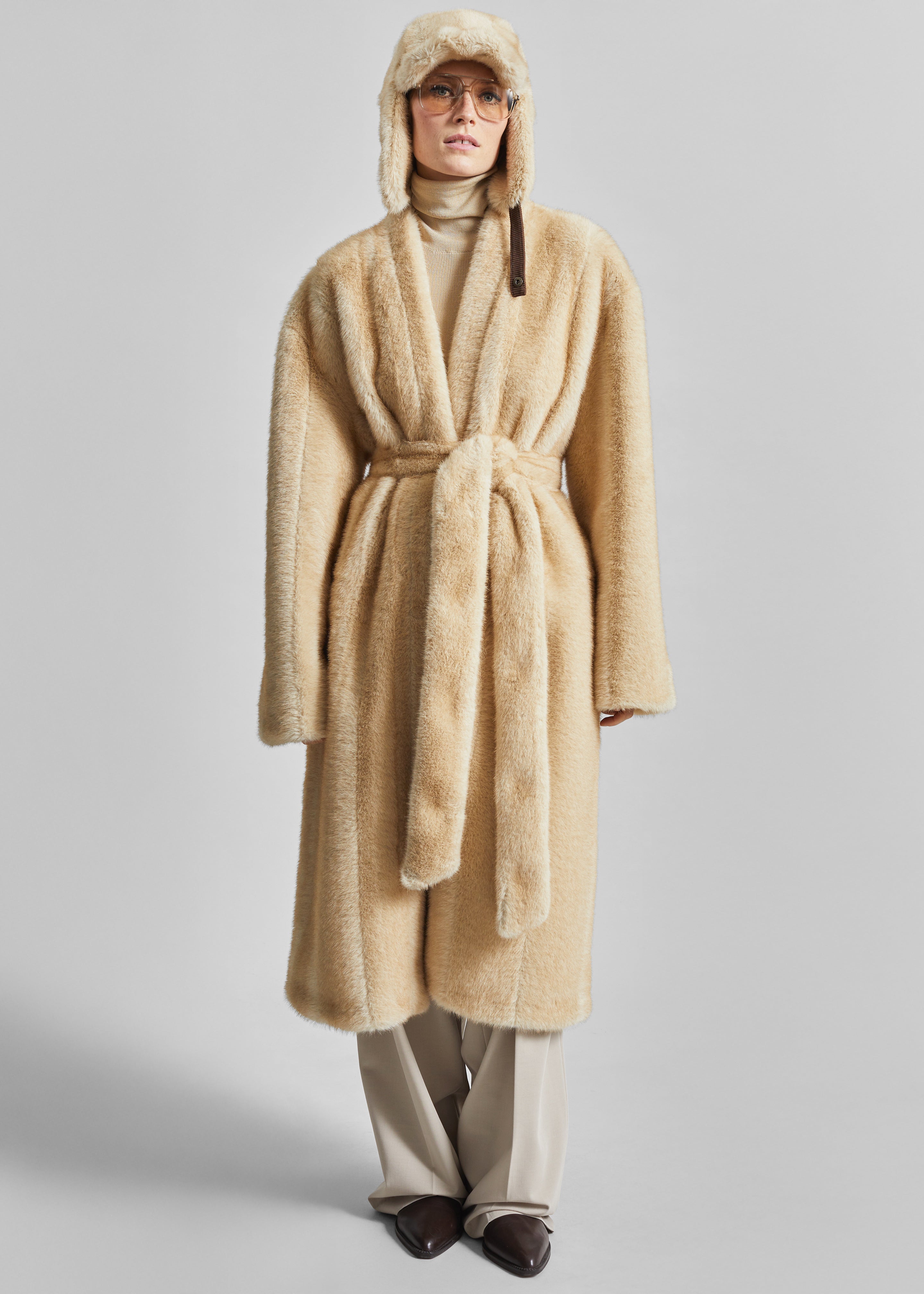 Freccia Faux Fur Aviator Hat - Beige - 4