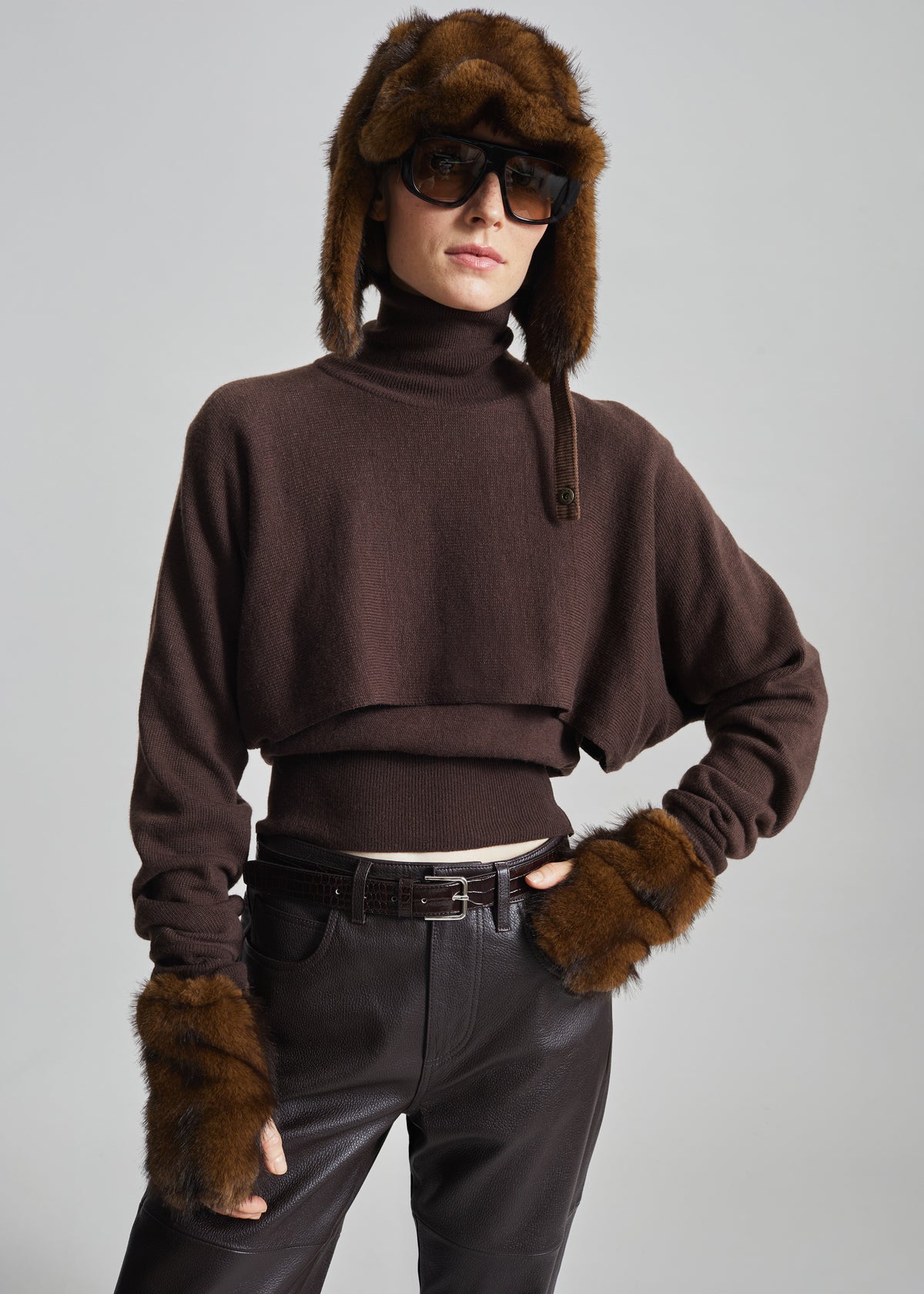 Freccia Faux Fur Aviator Hat - Brown - 3