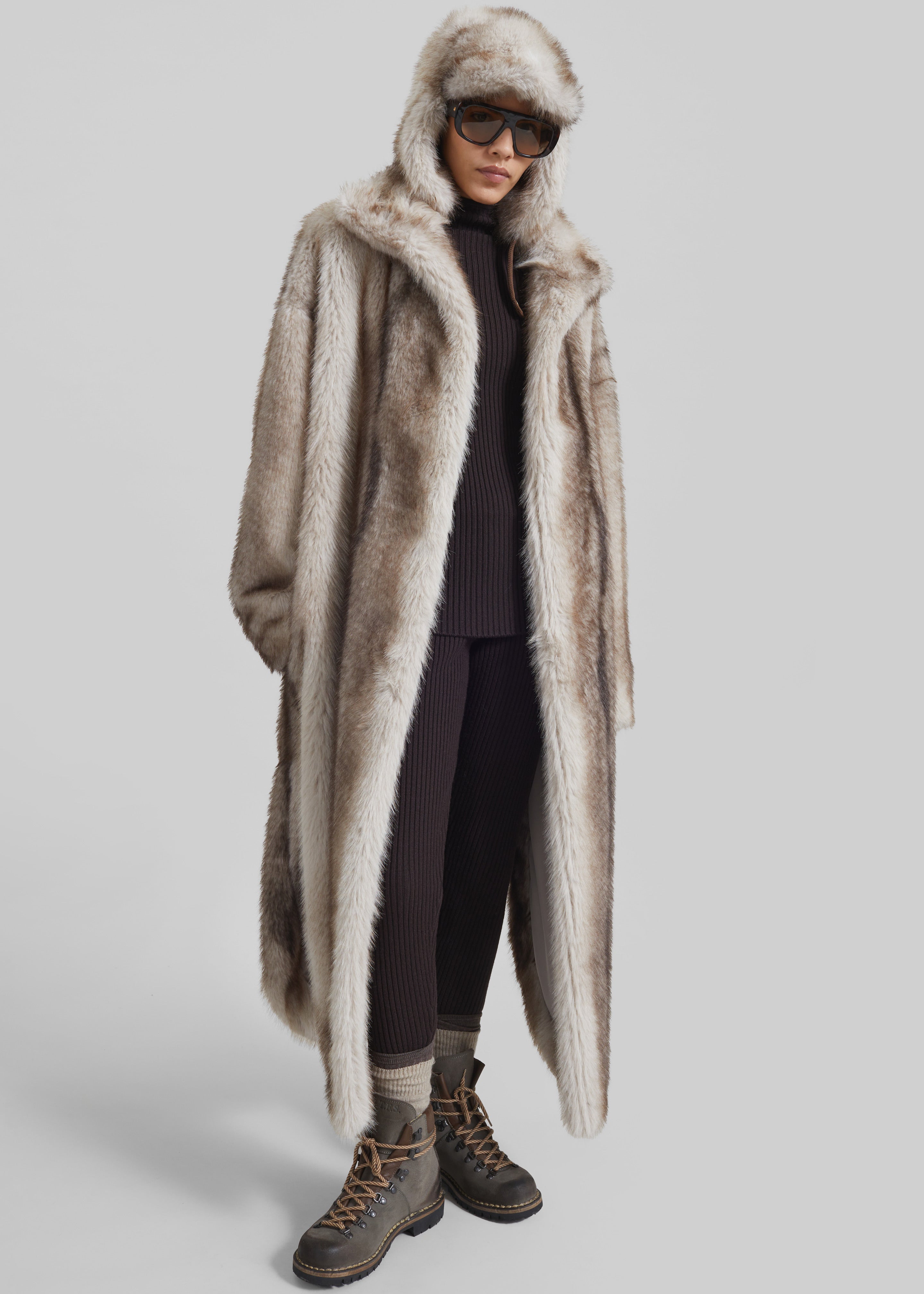 Freccia Faux Fur Aviator Hat - Grey - 3