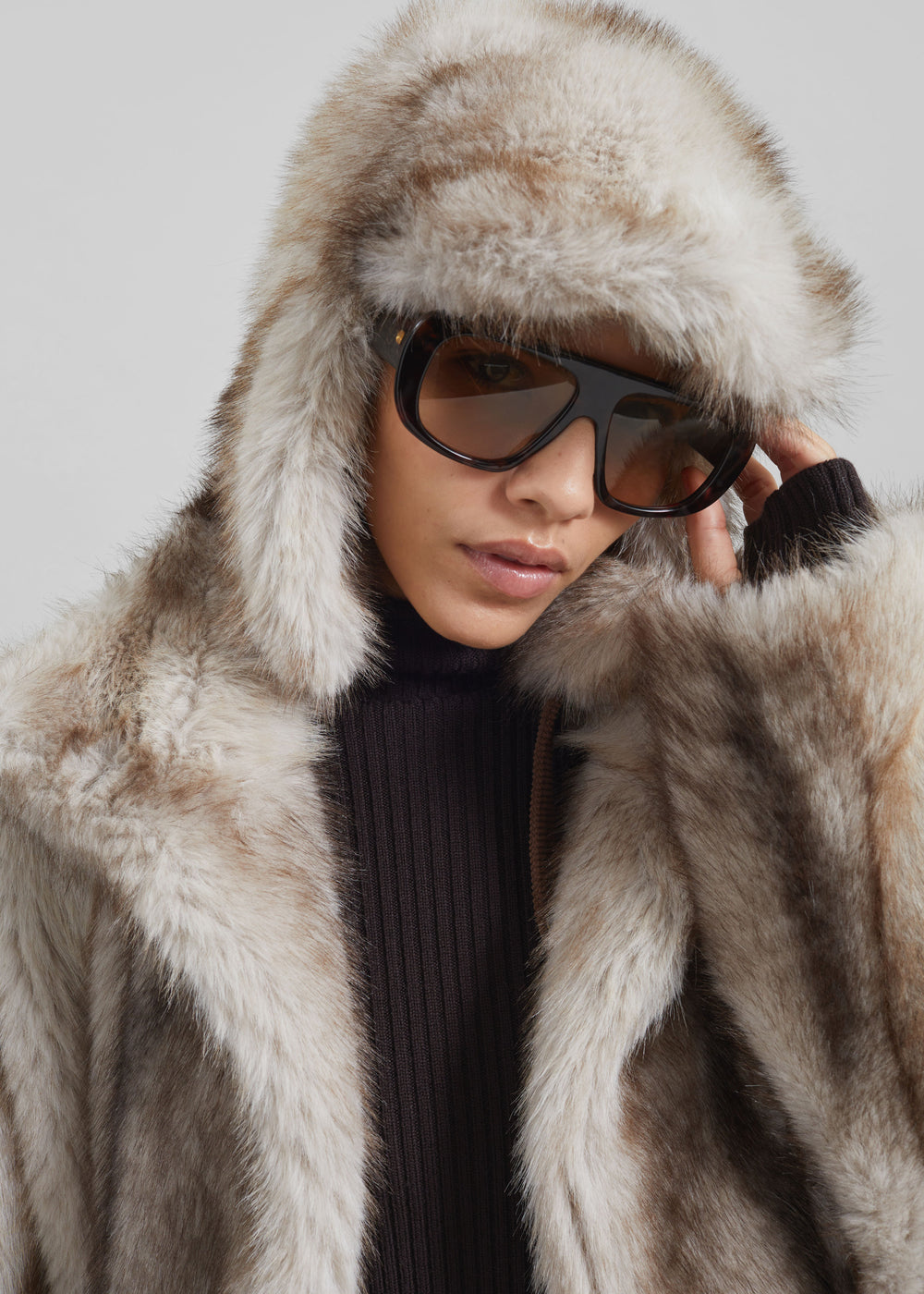 Freccia Faux Fur Aviator Hat - Grey