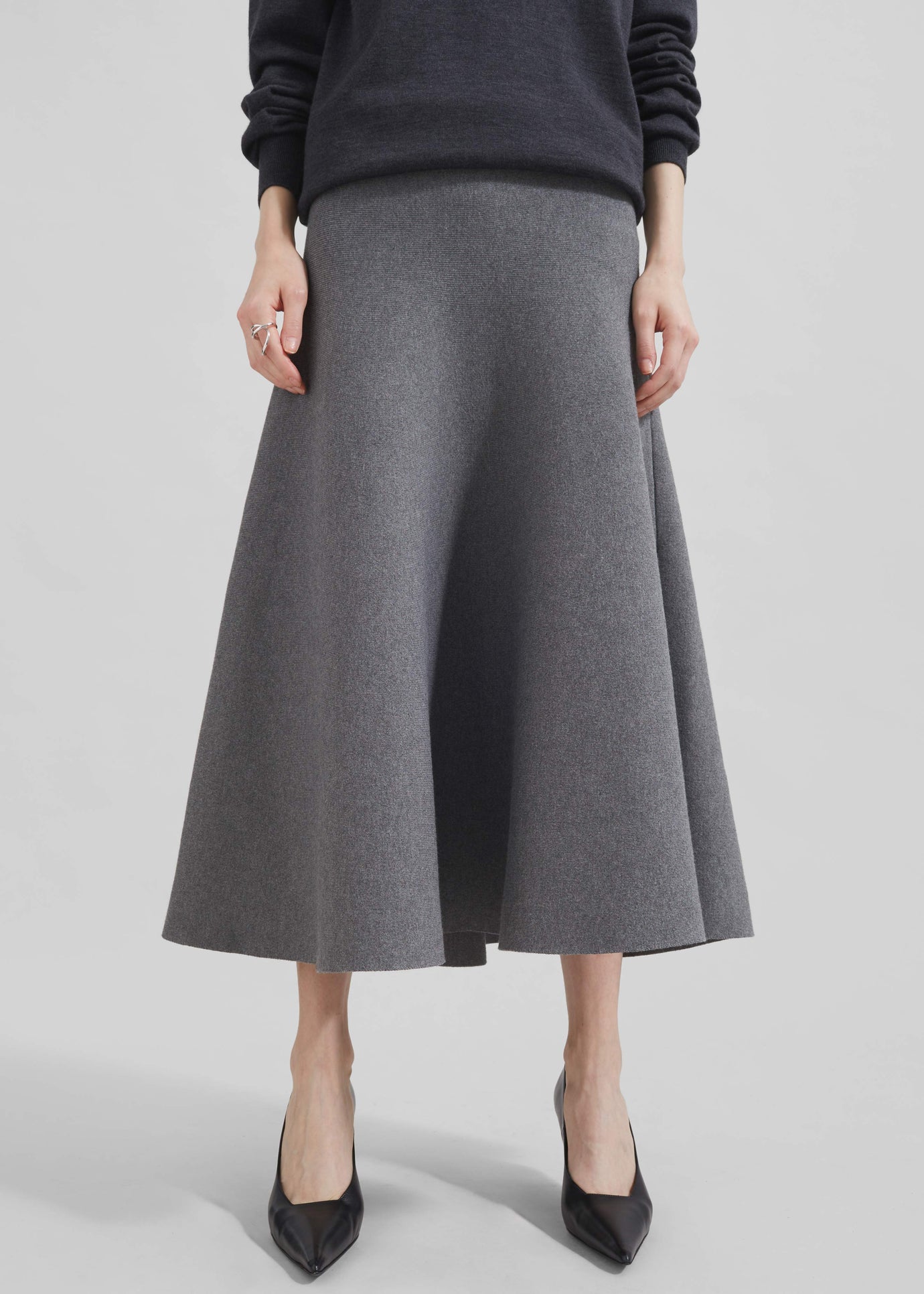 Gabrielle Knit Midi Skirt - Dark Grey - 1