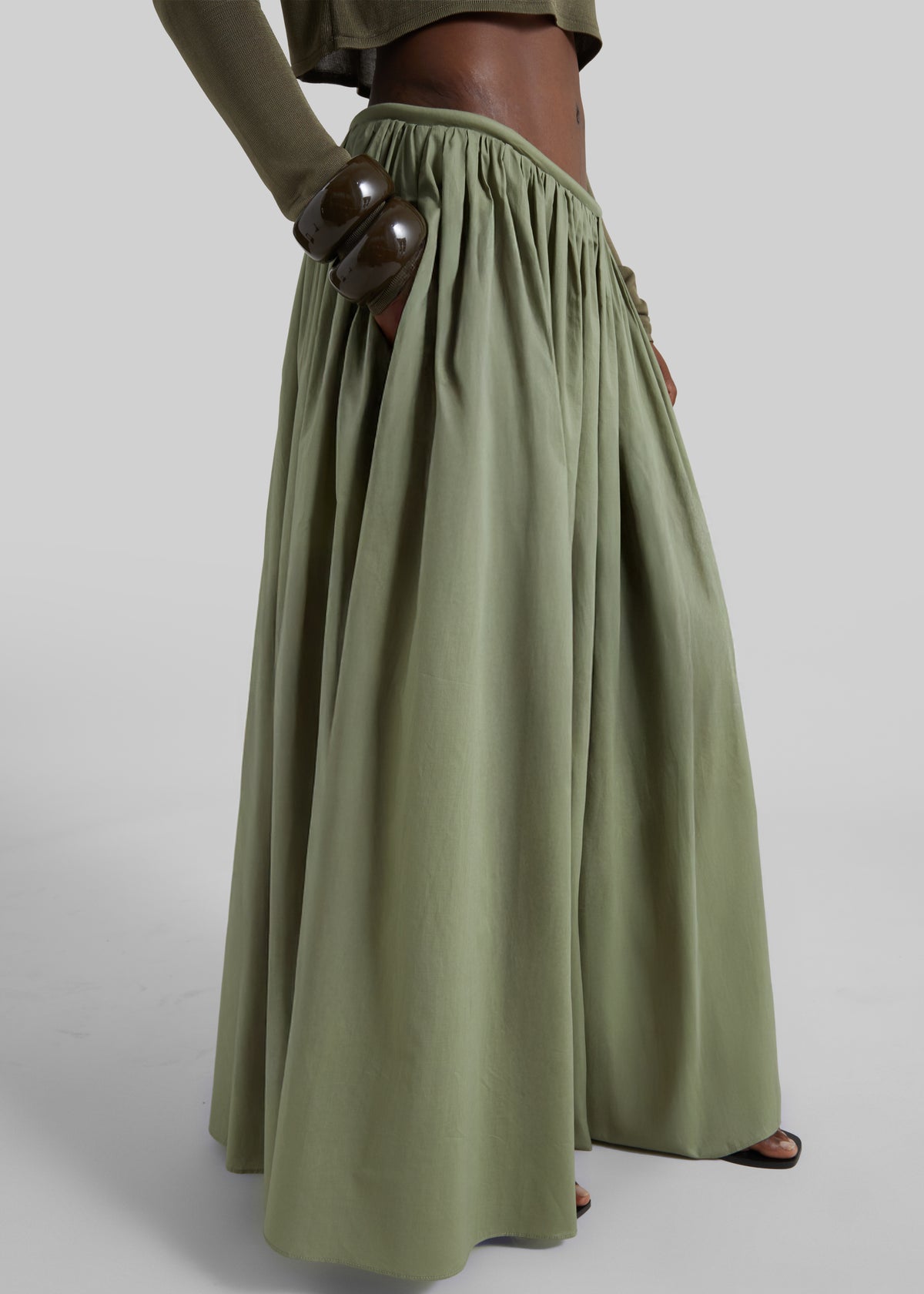 Gaeta Wide Corded Waistband Culottes - Sage - 2