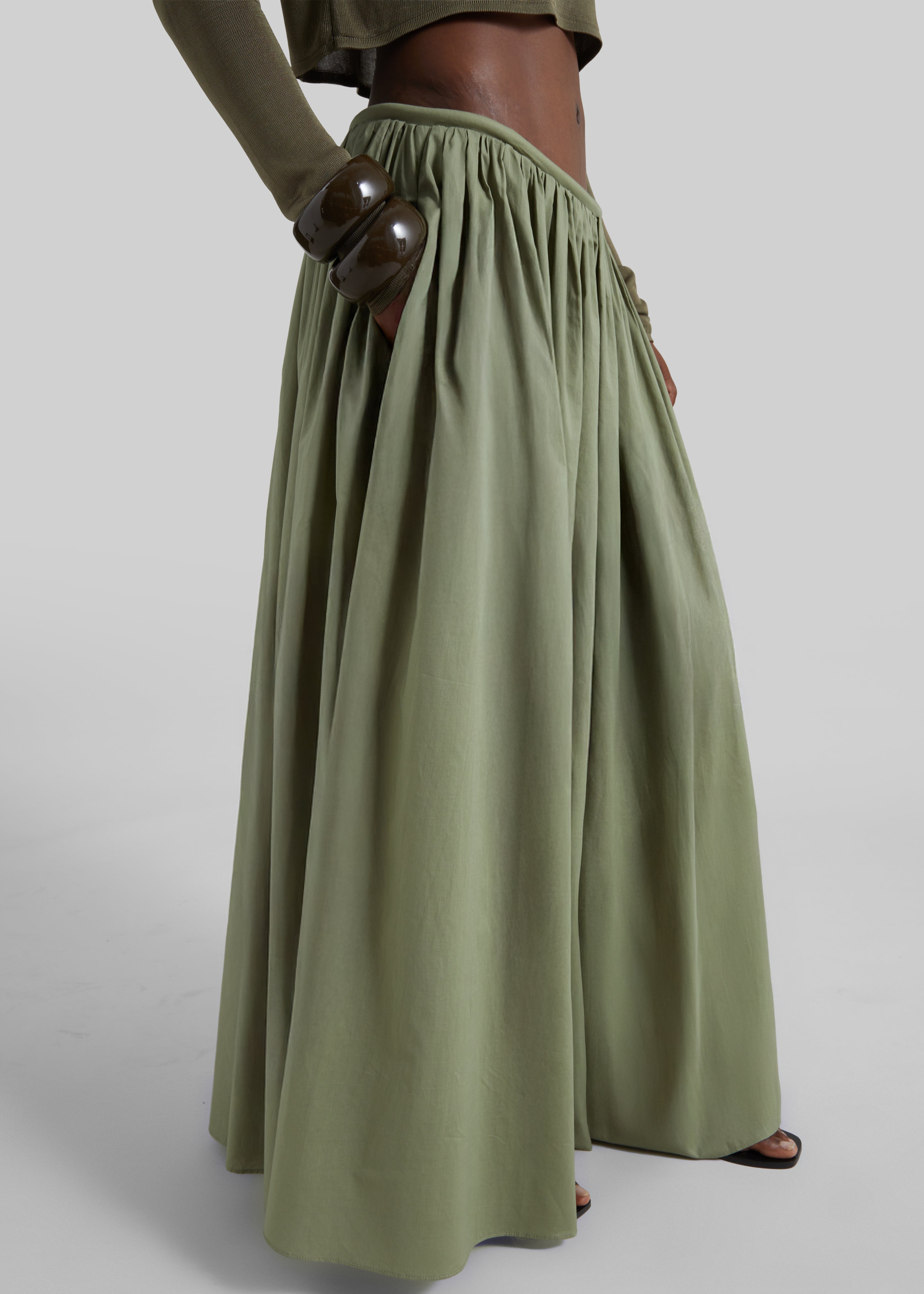 Gaeta Wide Corded Waistband Culottes - Sage - 2