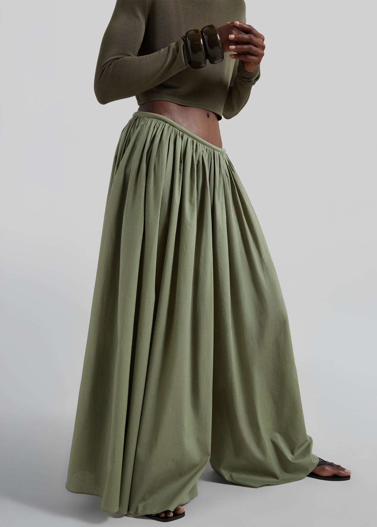 Gaeta Wide Corded Waistband Culottes - Sage - 6