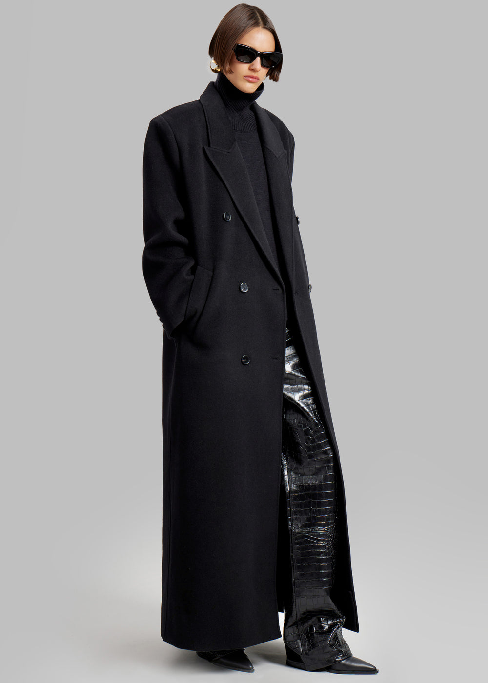 Gaia Double Breasted Coat - Black - 1