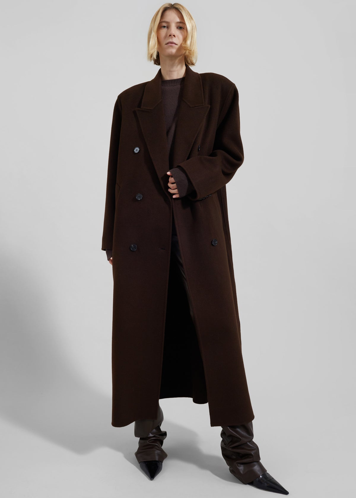 Gaia Double Breasted Coat - Dark Brown - 4