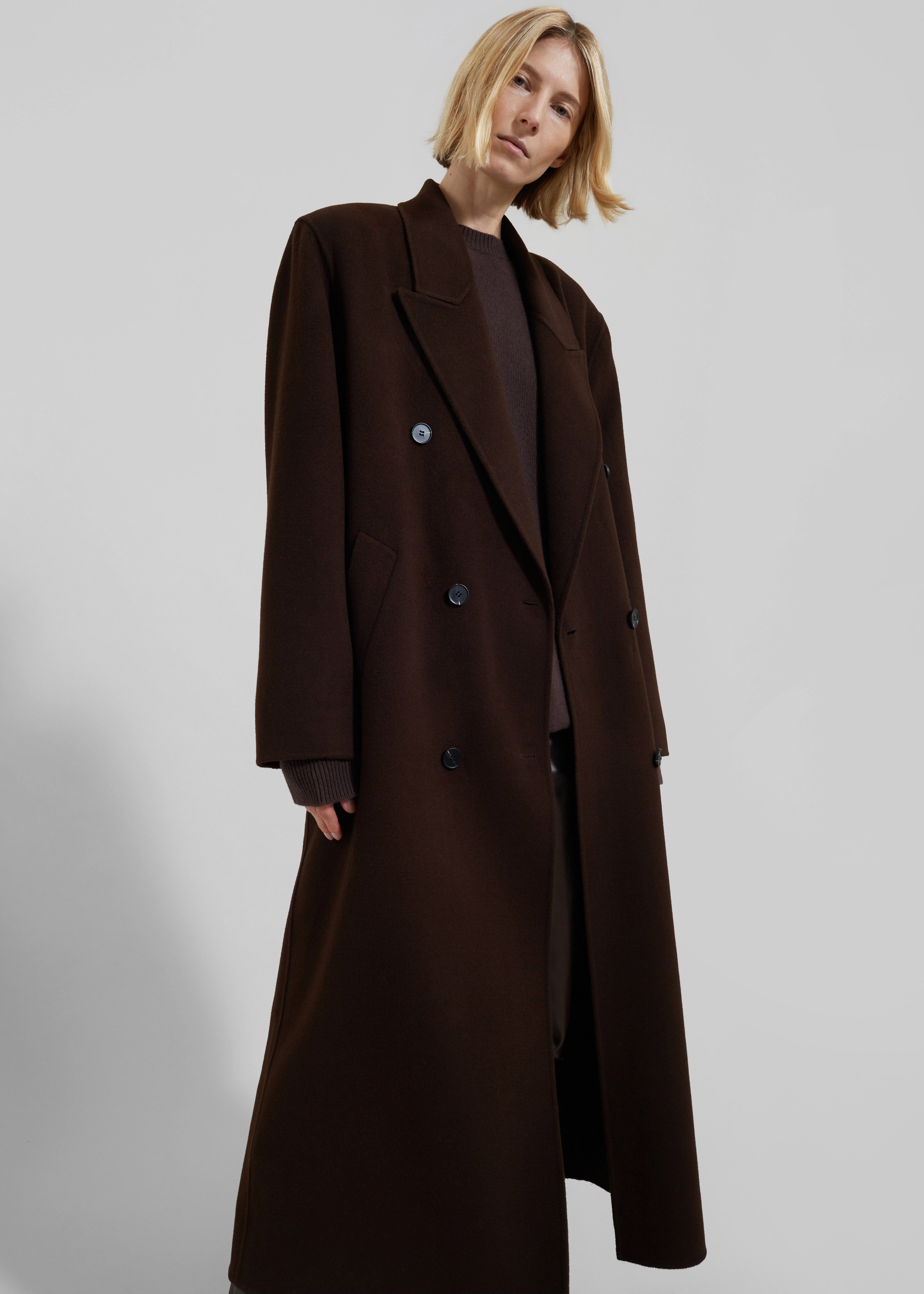 Gaia Double Breasted Coat - Dark Brown - 5