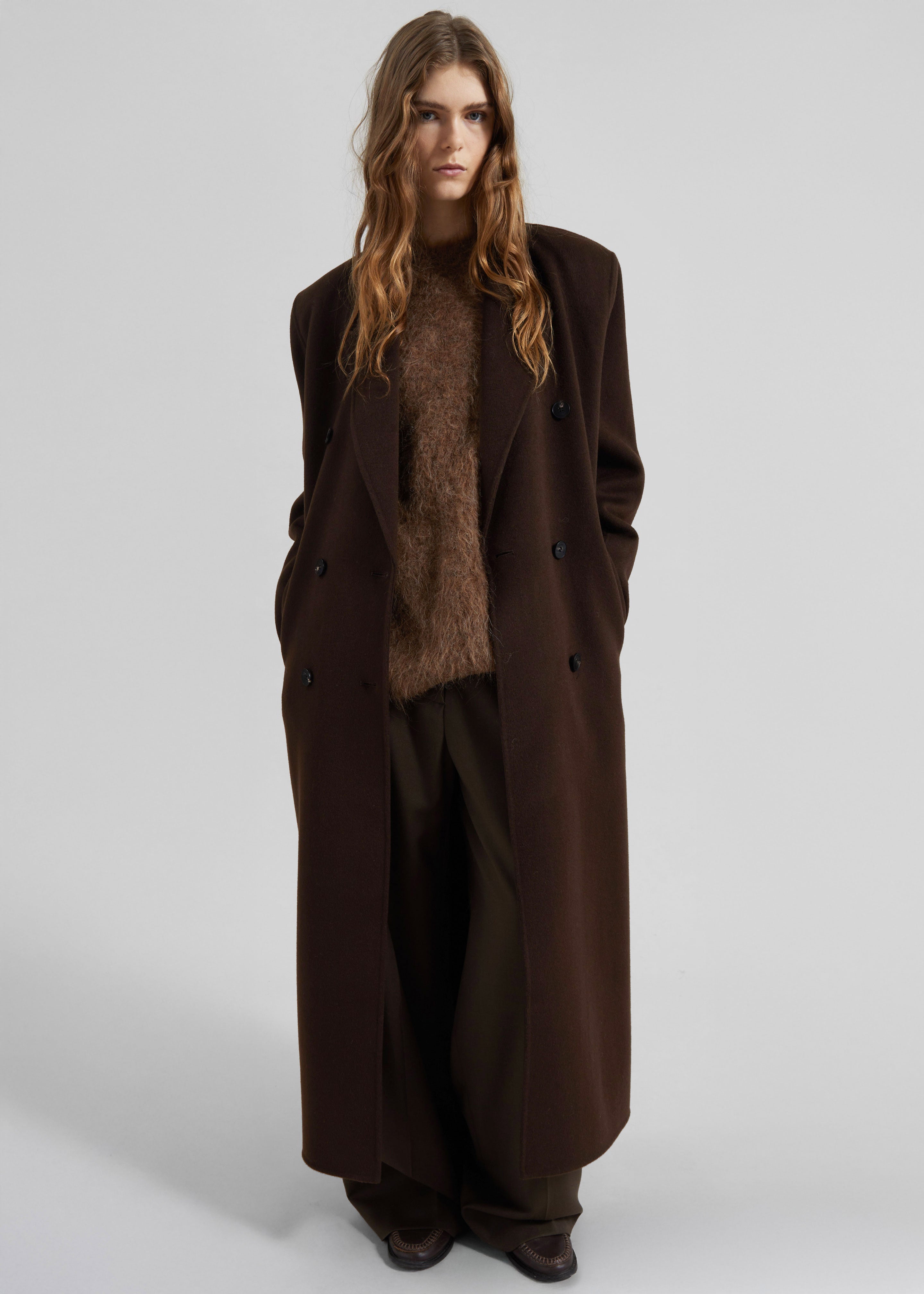 Gaia Double-Breasted Coat - Dark Brown – The Frankie Shop