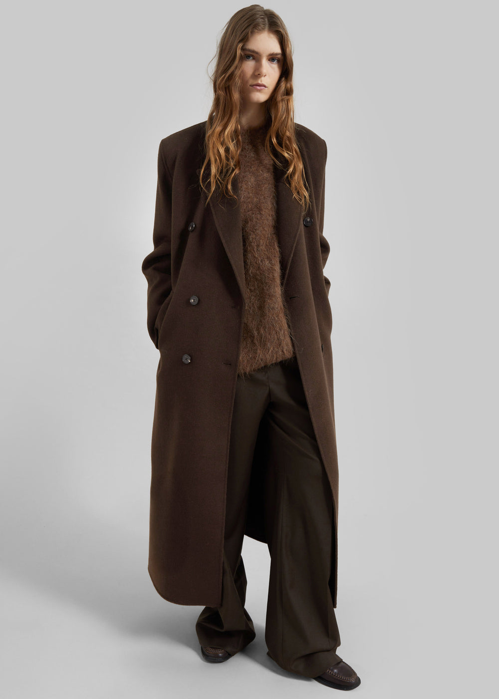 Gaia Double-Breasted Coat - Dark Brown