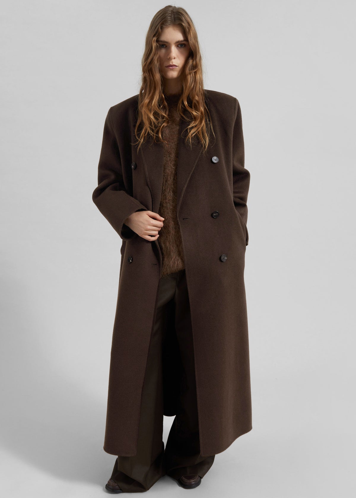 Gaia Double-Breasted Coat - Dark Brown