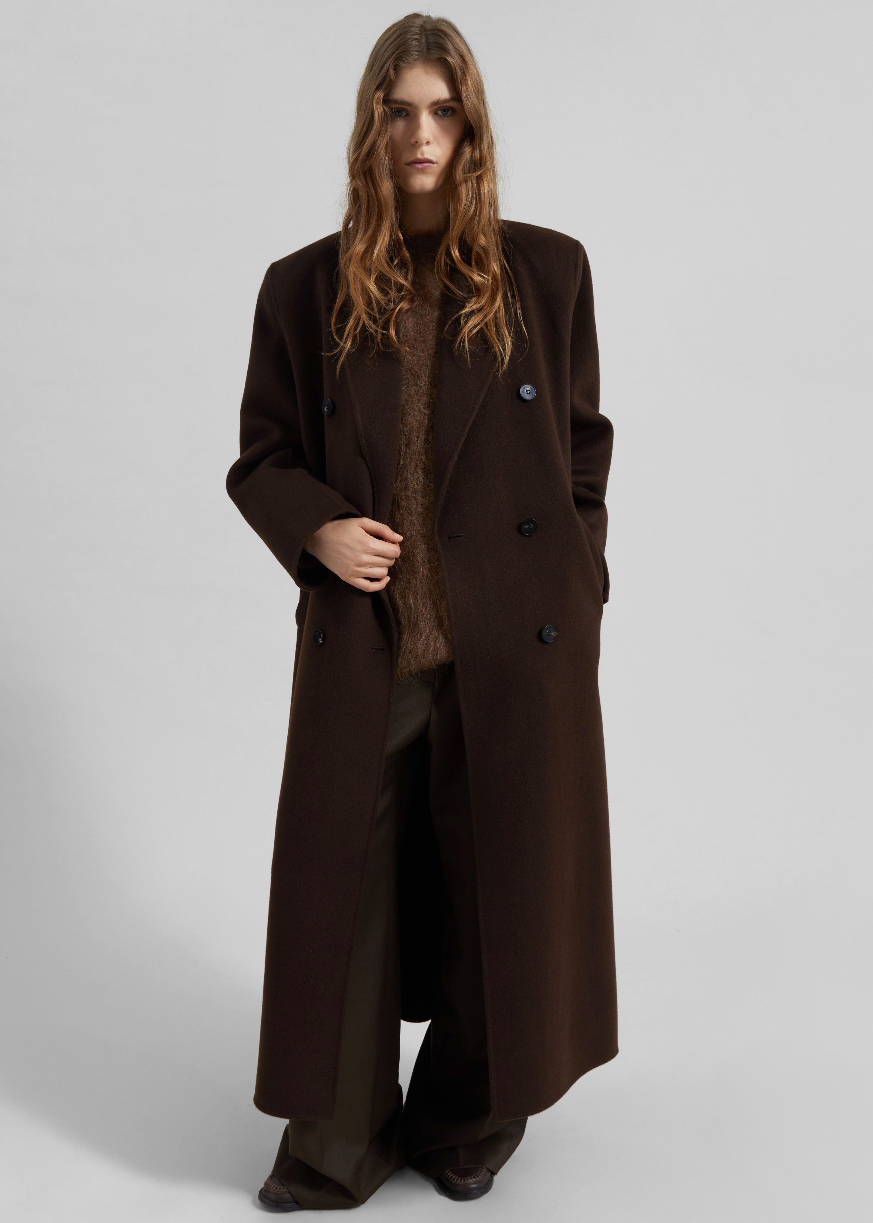 Gaia Double-Breasted Coat - Dark Brown – The Frankie Shop