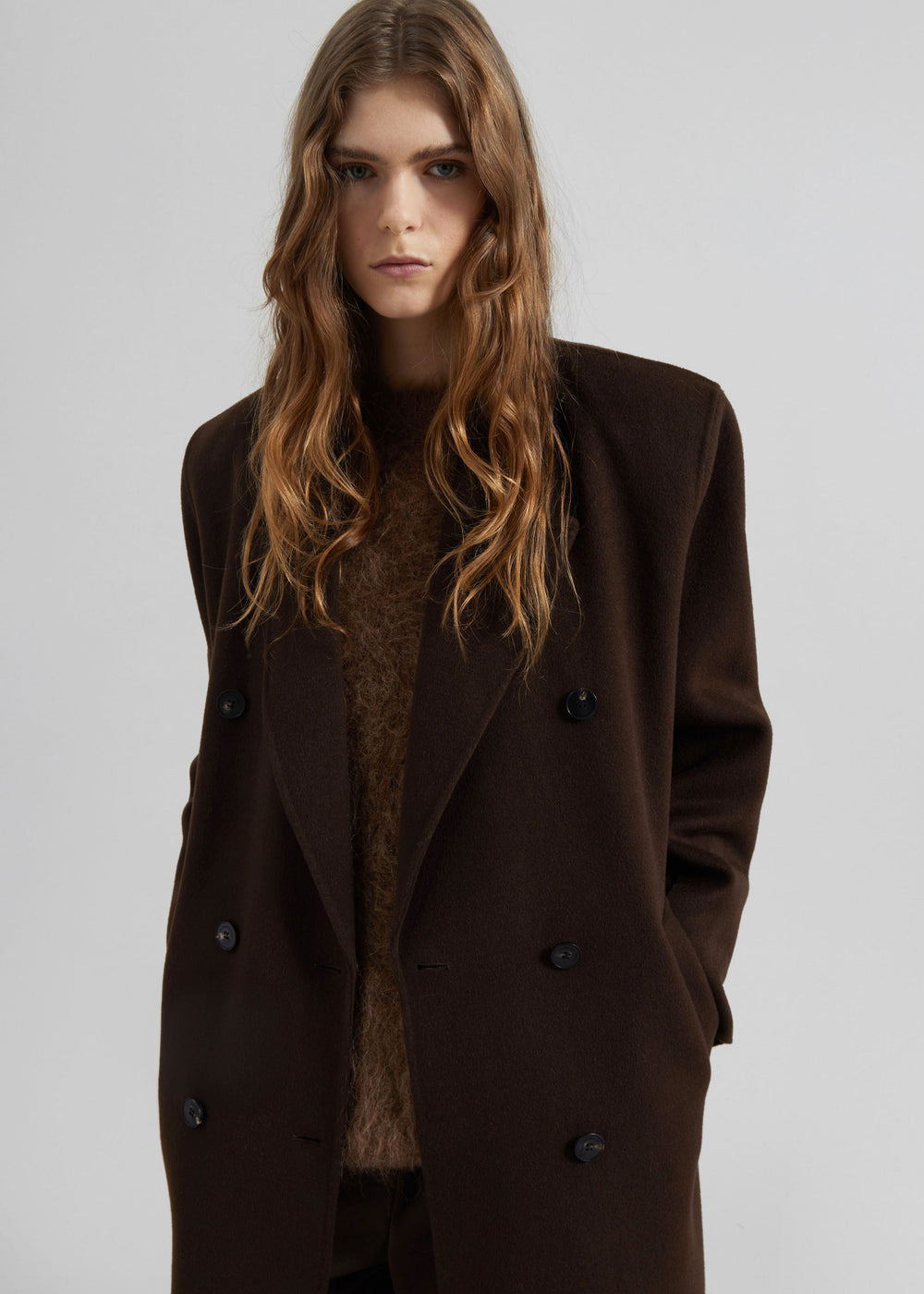 Gaia Double Breasted Coat - Dark Brown - 1