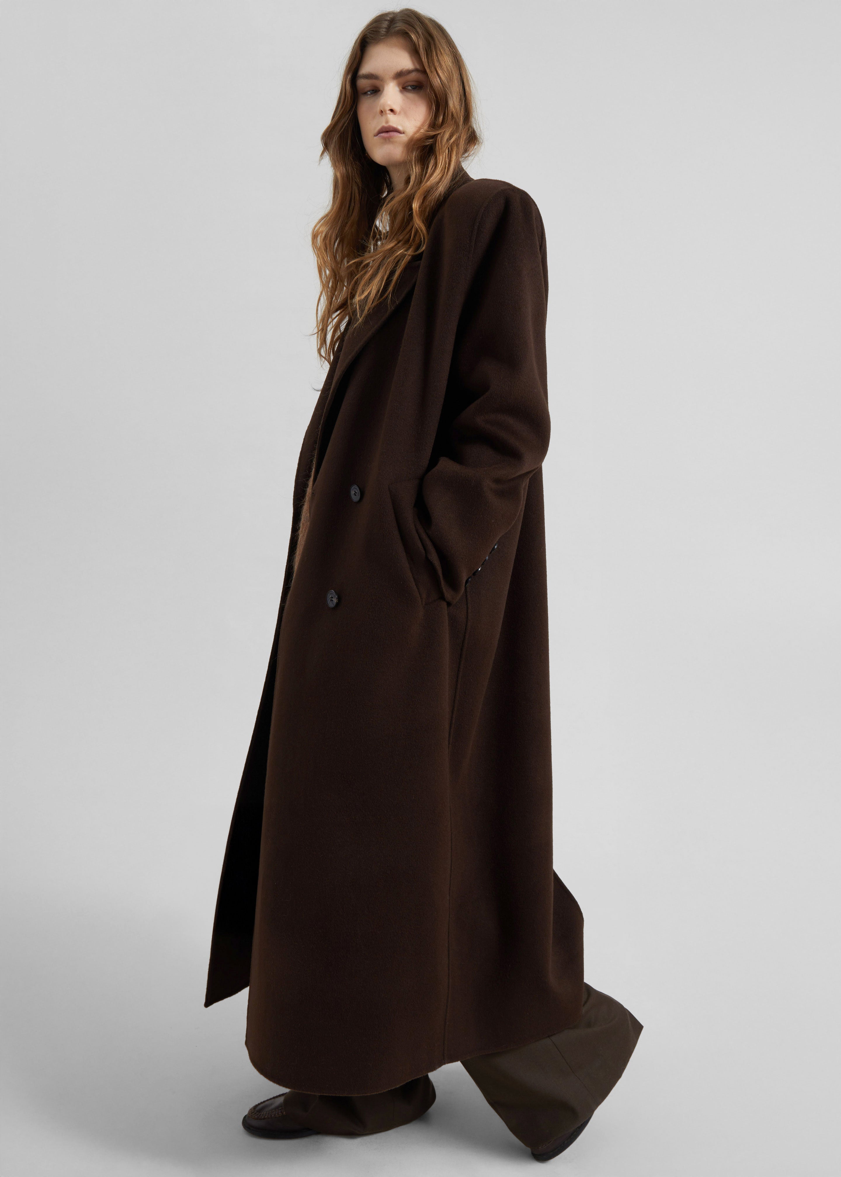 Gaia Double Breasted Coat - Dark Brown - 3