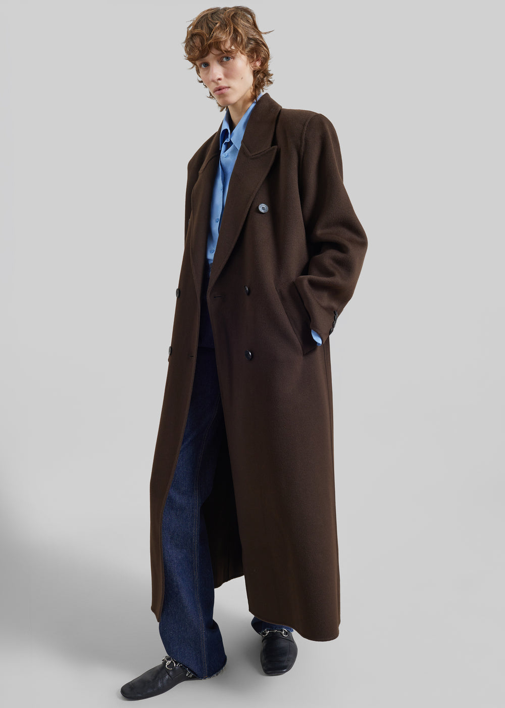 Gaia Double-Breasted Coat - Dark Brown - 1