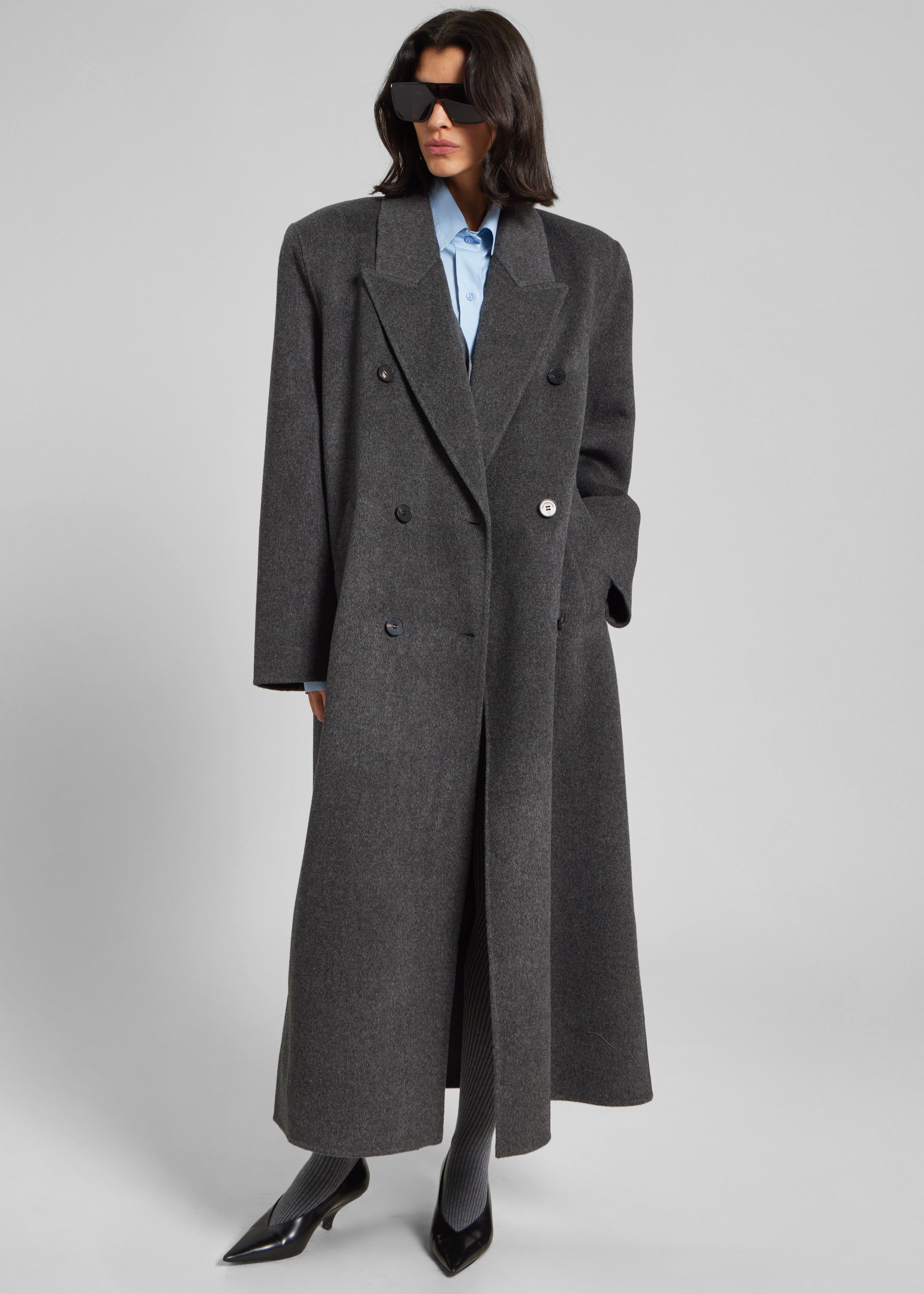 Gaia Double Breasted Coat - Dark Grey Melange - 4