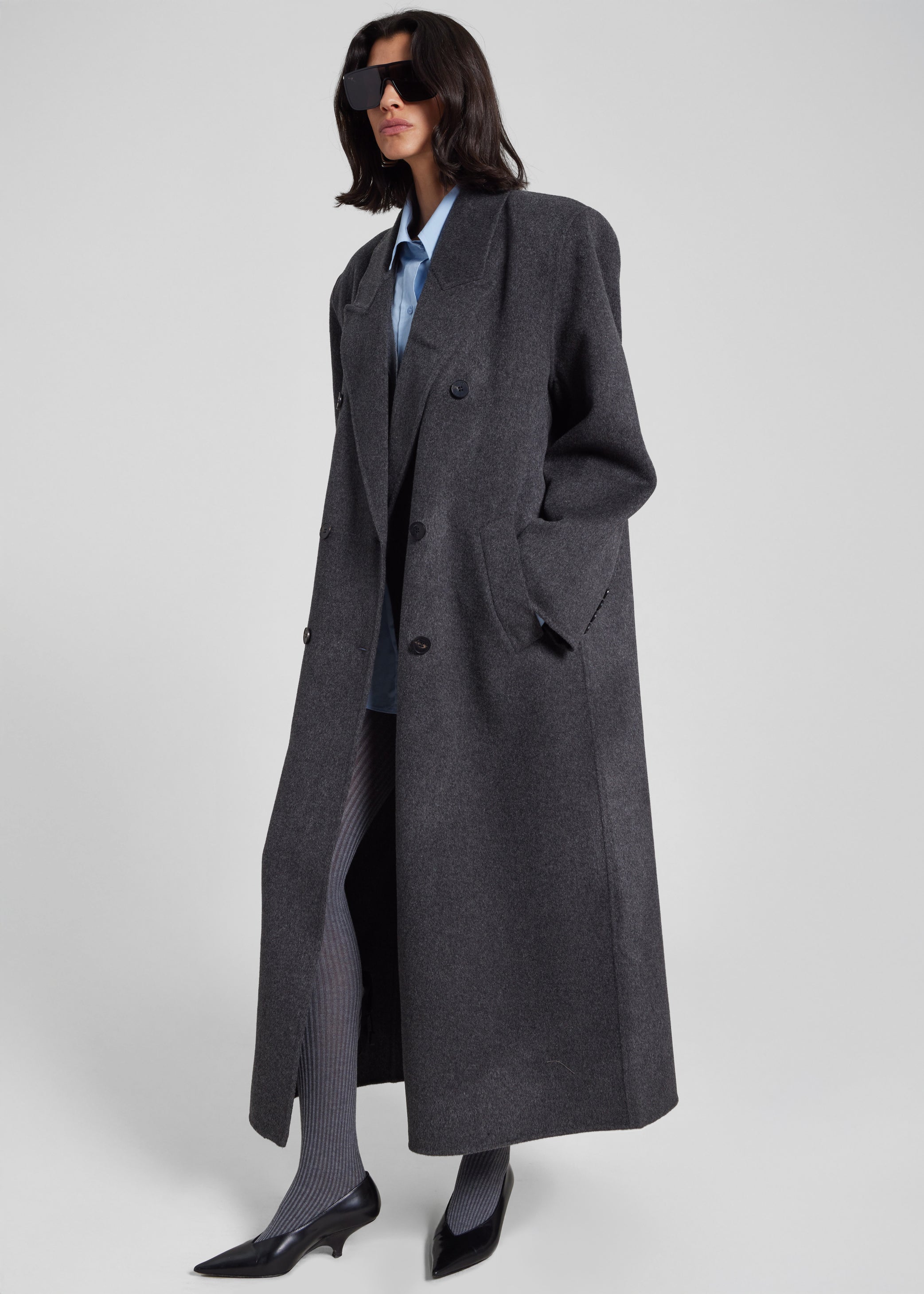 Shop the look image for Gaia Double Breasted Coat - Dark Grey Melange