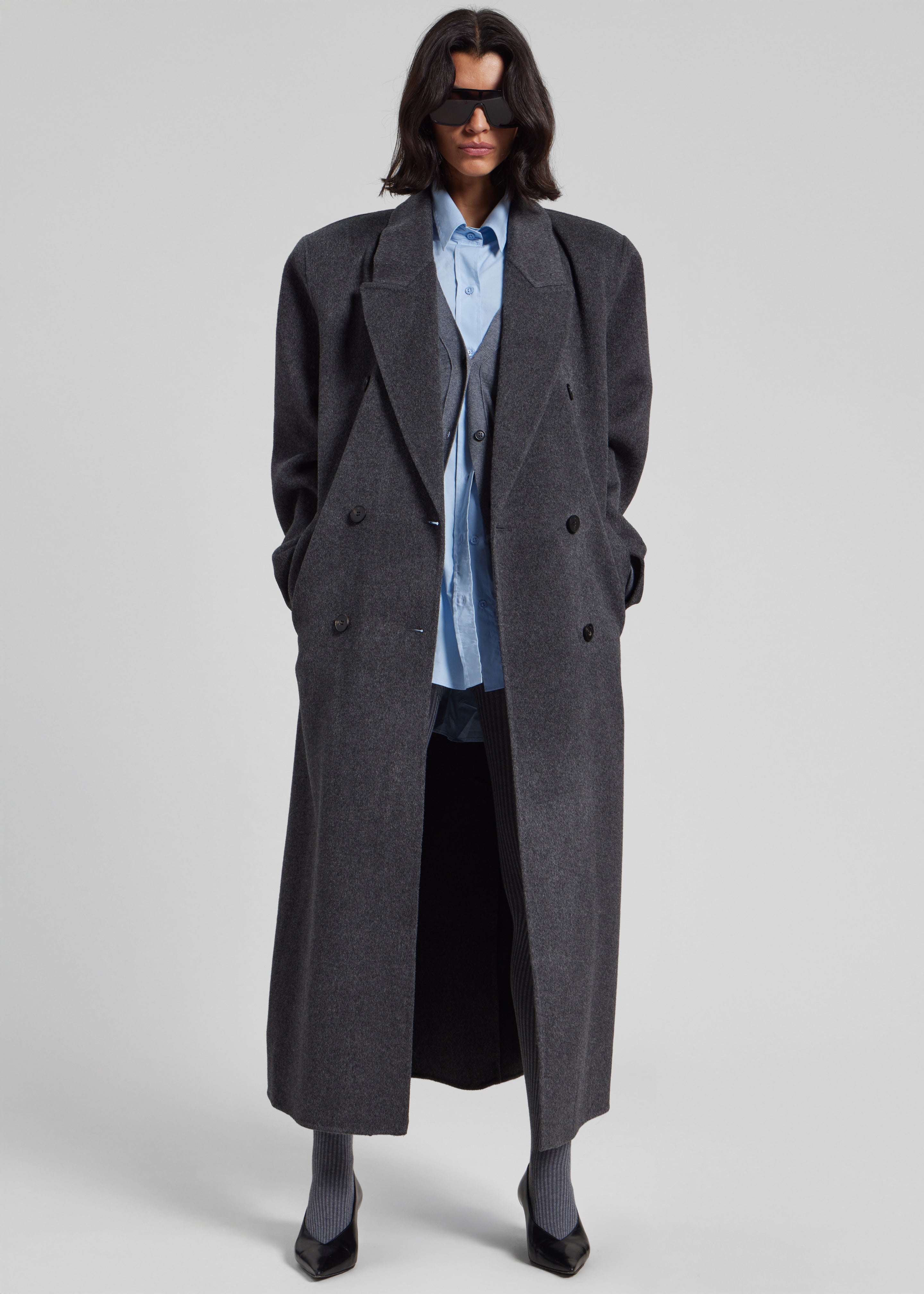 Gaia Double Breasted Coat - Dark Grey Melange – The Frankie Shop