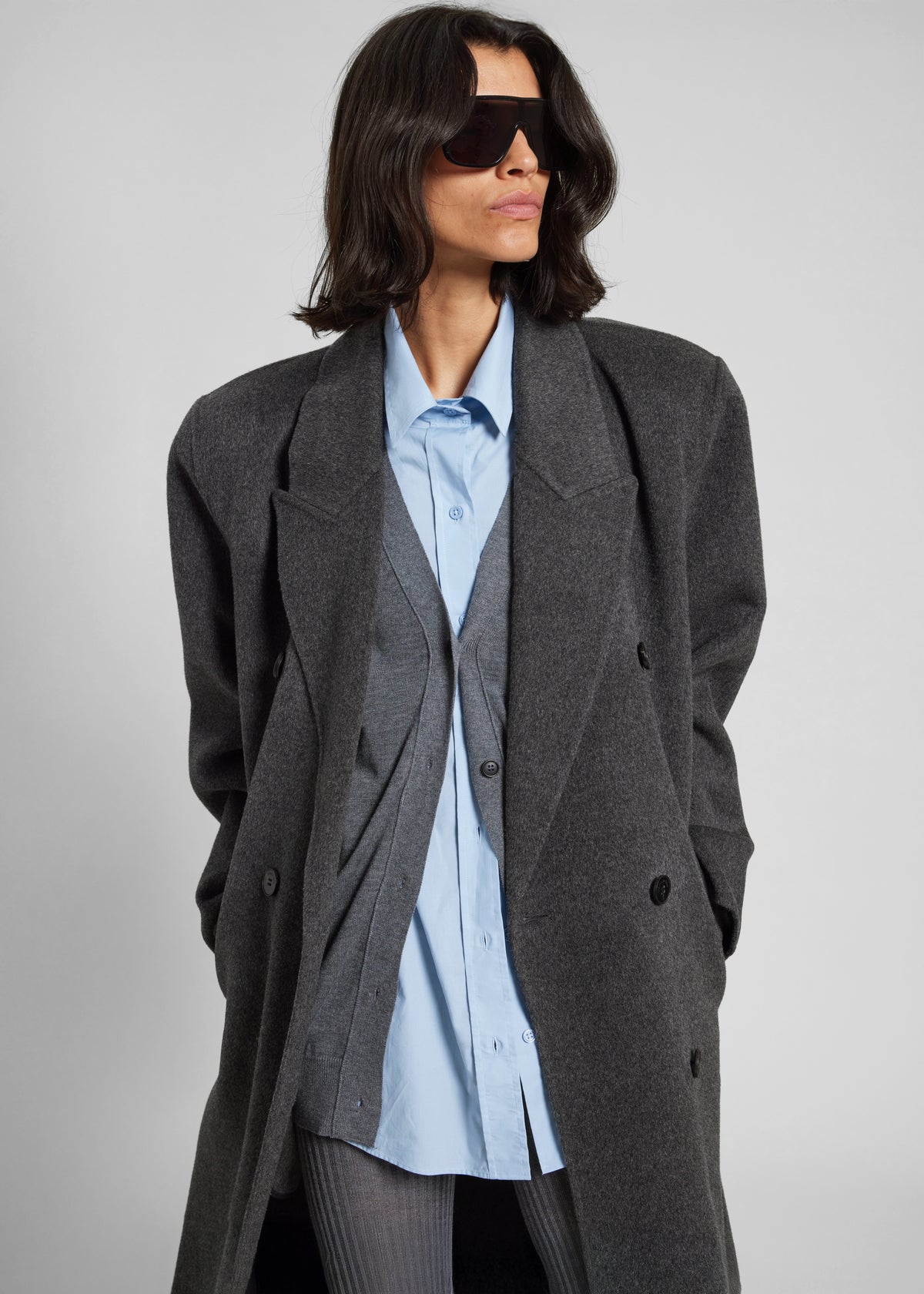 Gaia Double Breasted Coat - Dark Grey Melange - 5