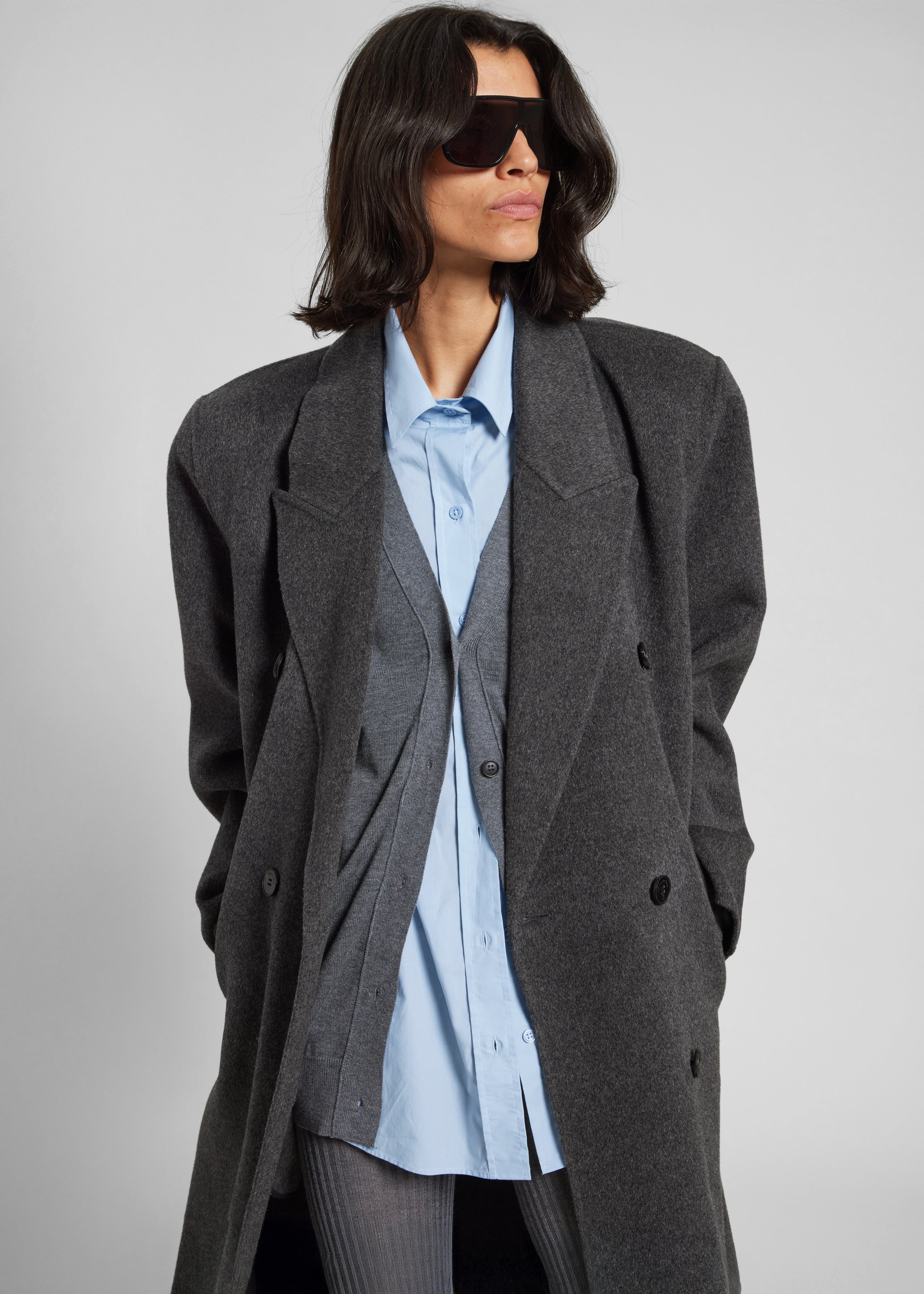 Gaia Double Breasted Coat - Dark Grey Melange - 5