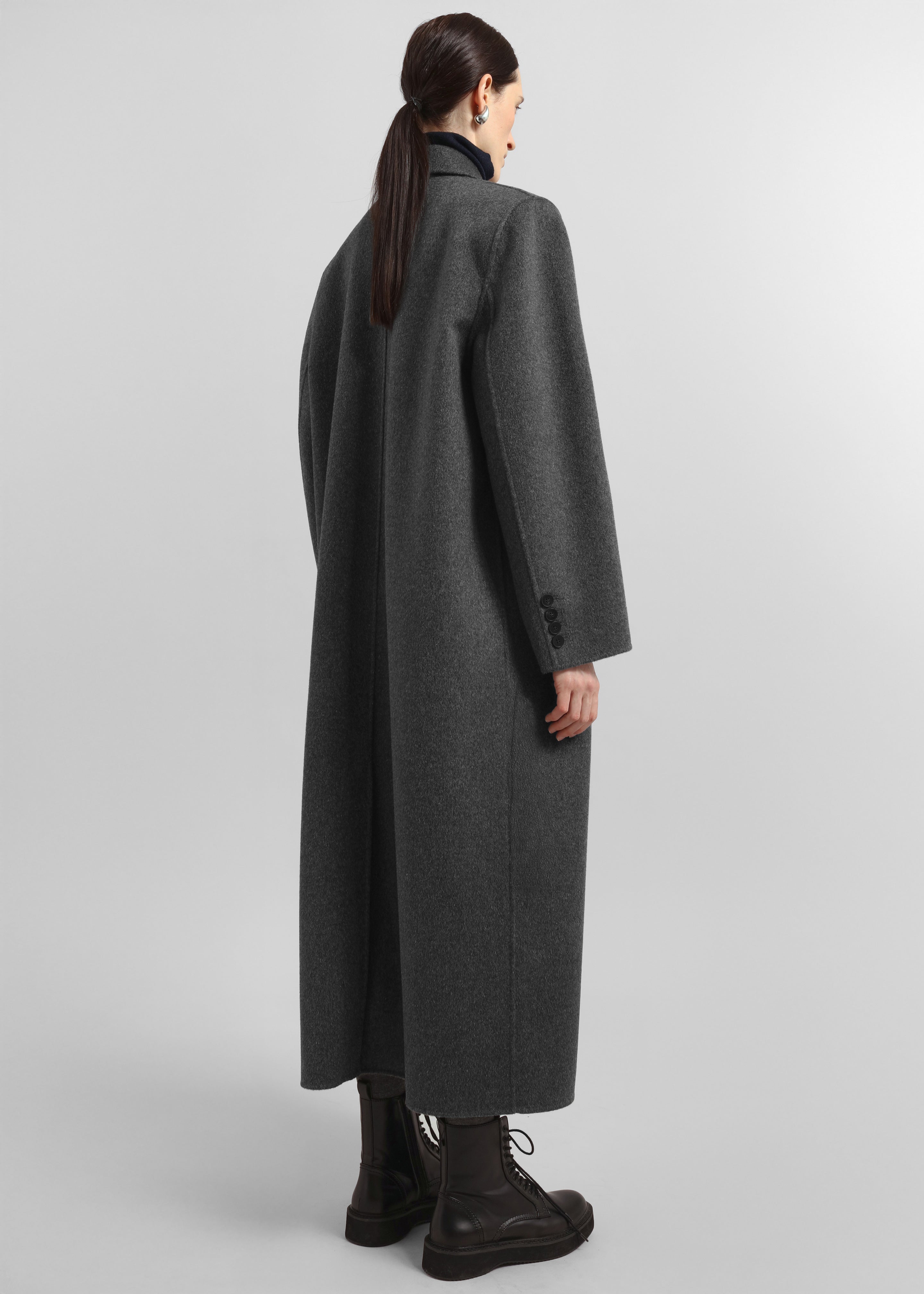 Gaia Double Breasted Coat - Dark Grey Melange - 7