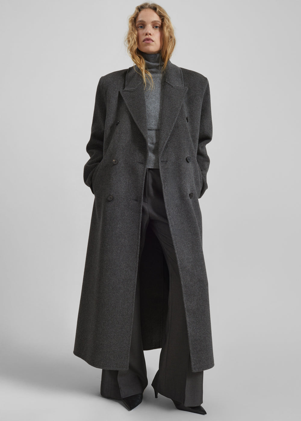 Gaia Double Breasted Coat - Dark Grey Melange