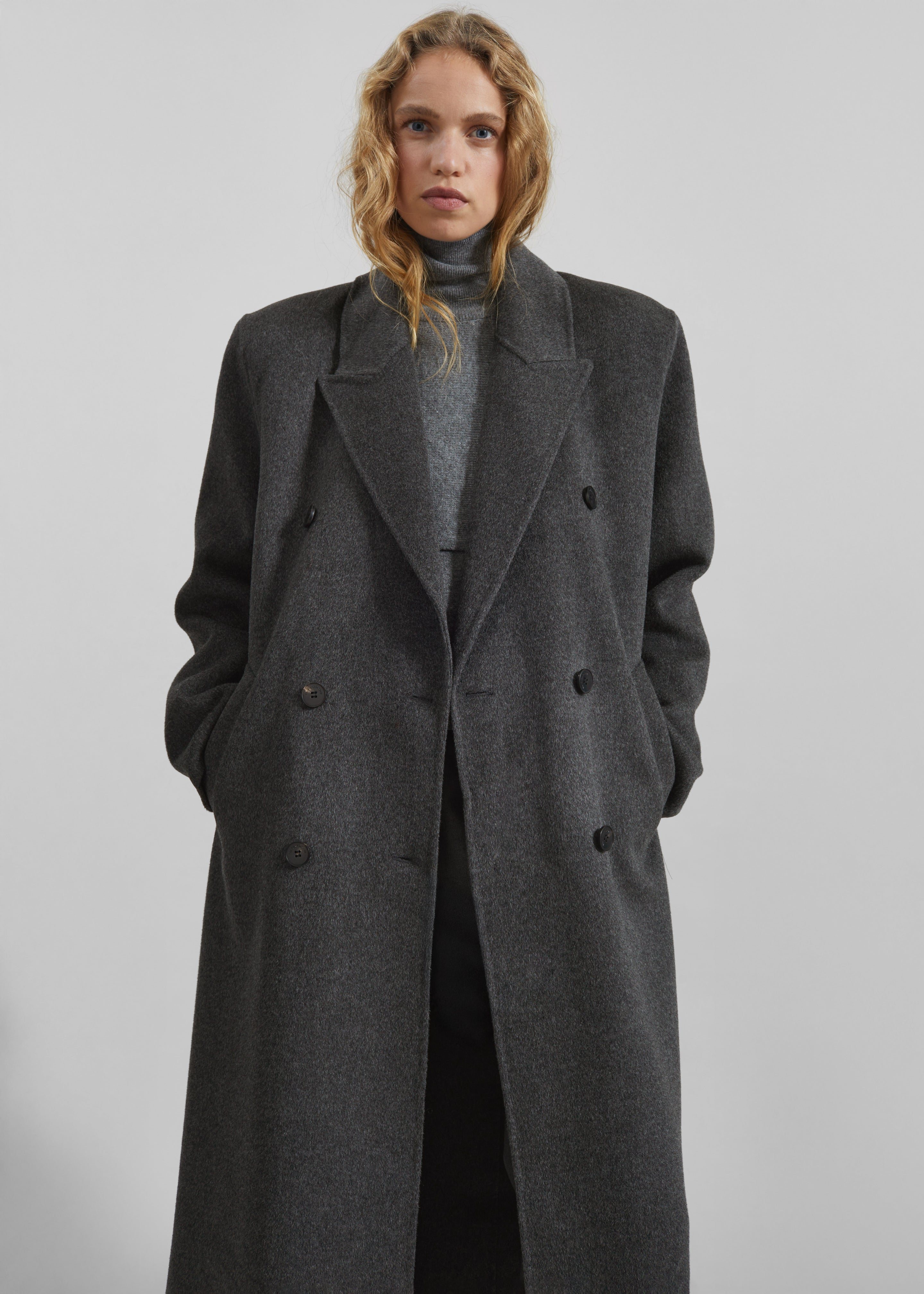 Gaia Double Breasted Coat - Dark Grey Melange - 3