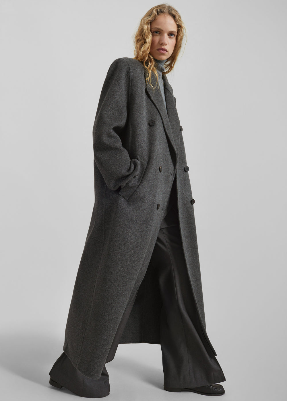 Gaia Double Breasted Coat - Dark Grey Melange - 1