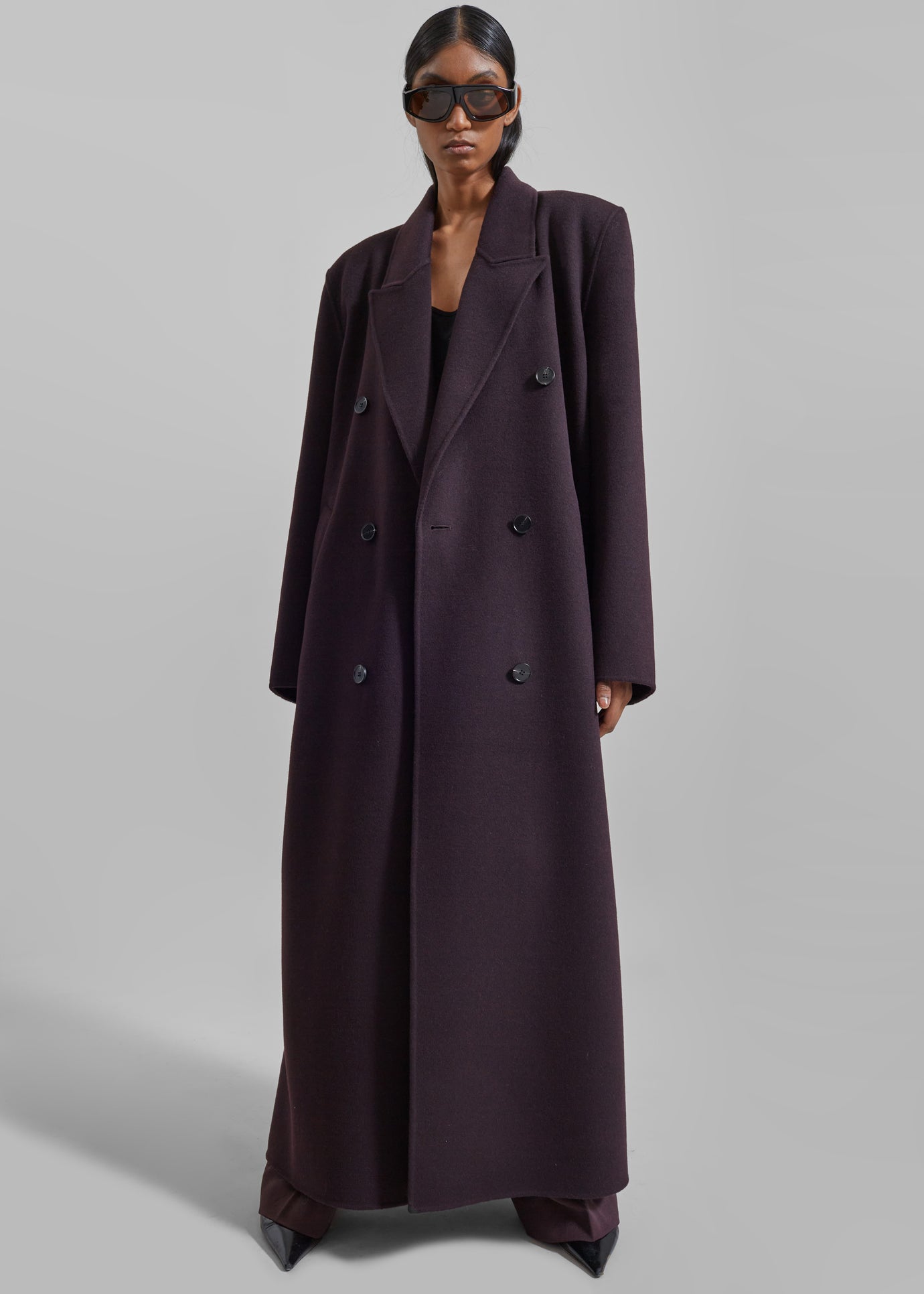 Gaia Double Breasted Coat - Dark Plum - 1