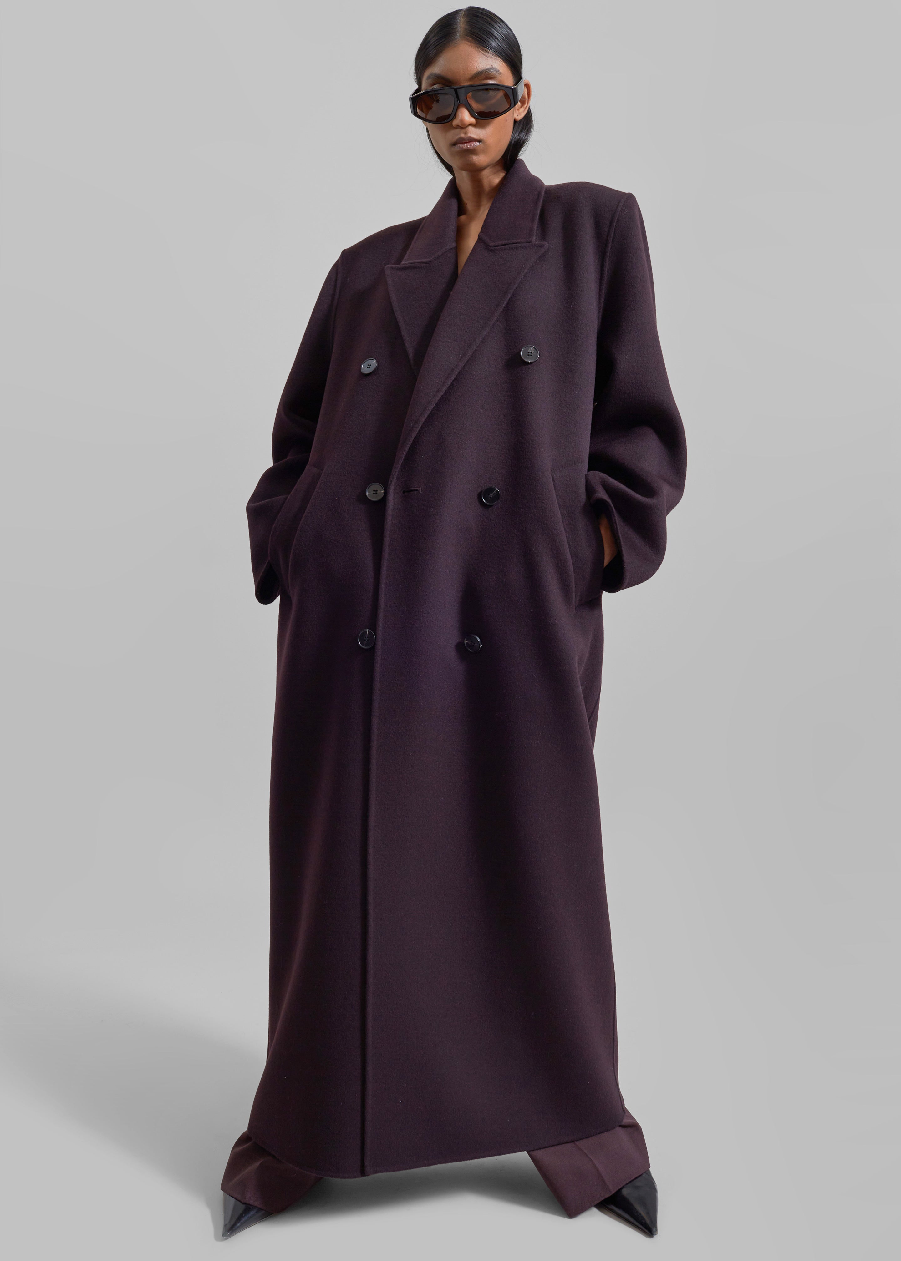 Gaia Double Breasted Coat - Dark Plum - 5