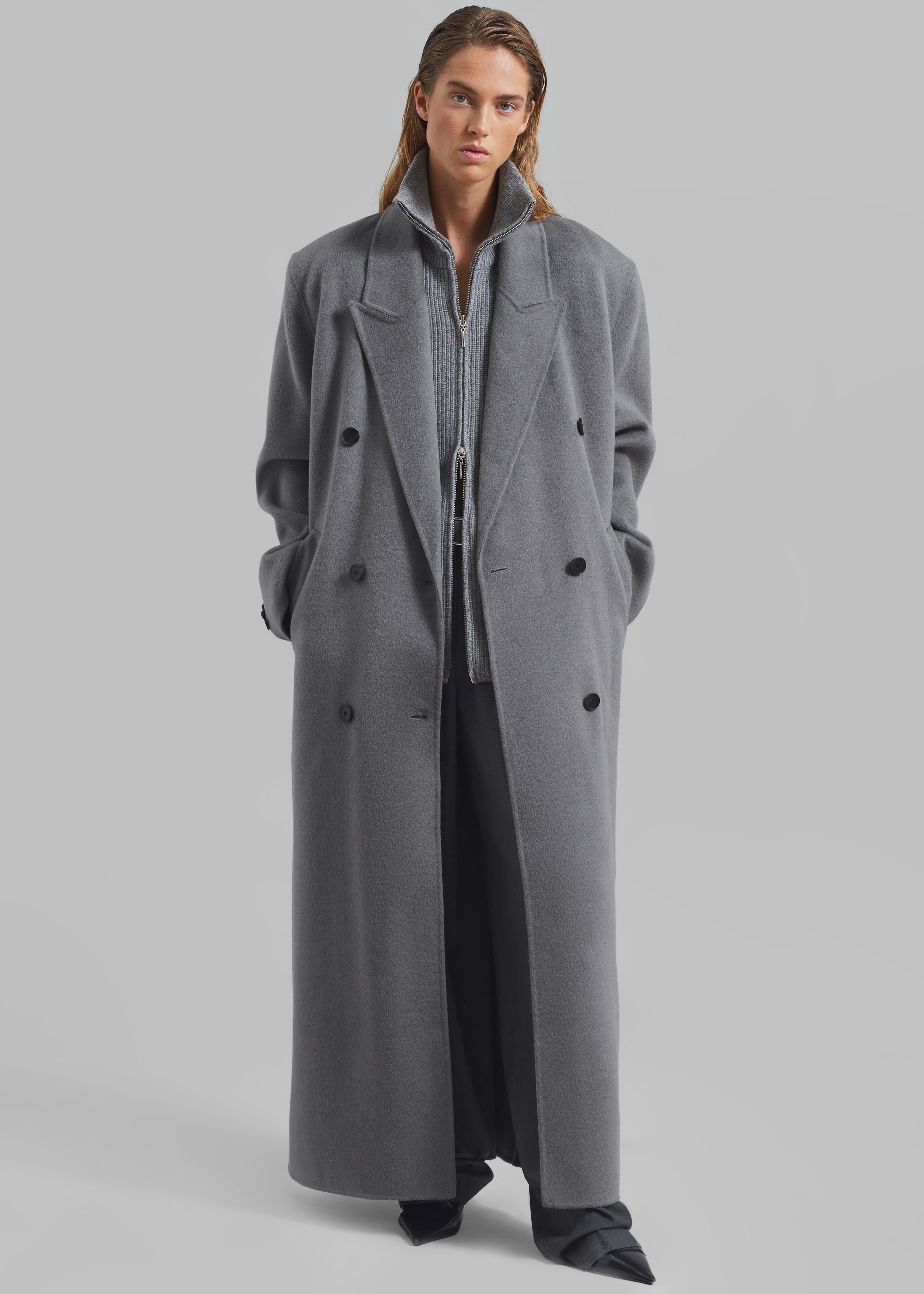 Grey wool hot sale double breasted coat