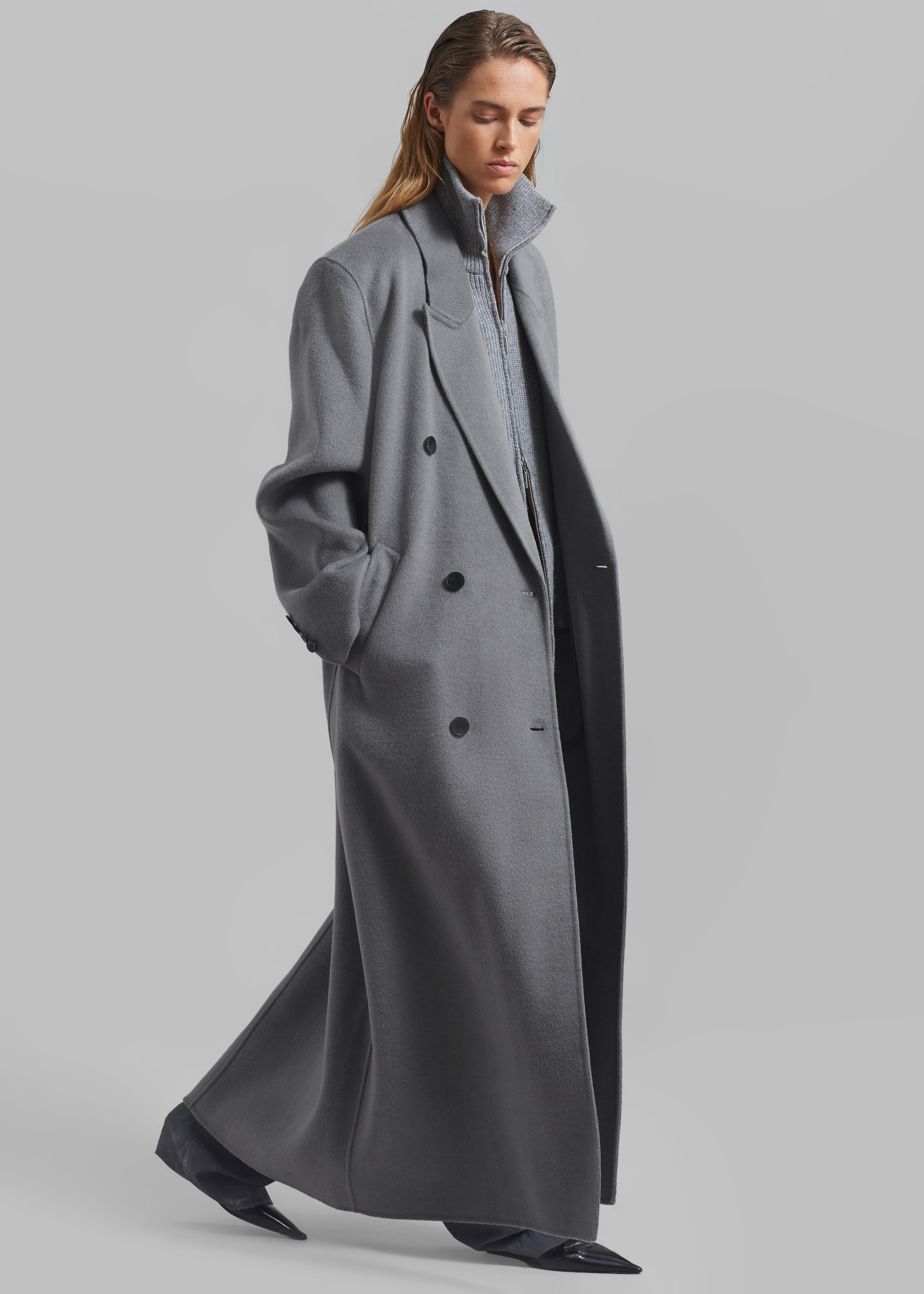Gaia Double Breasted Coat - Grey - 2