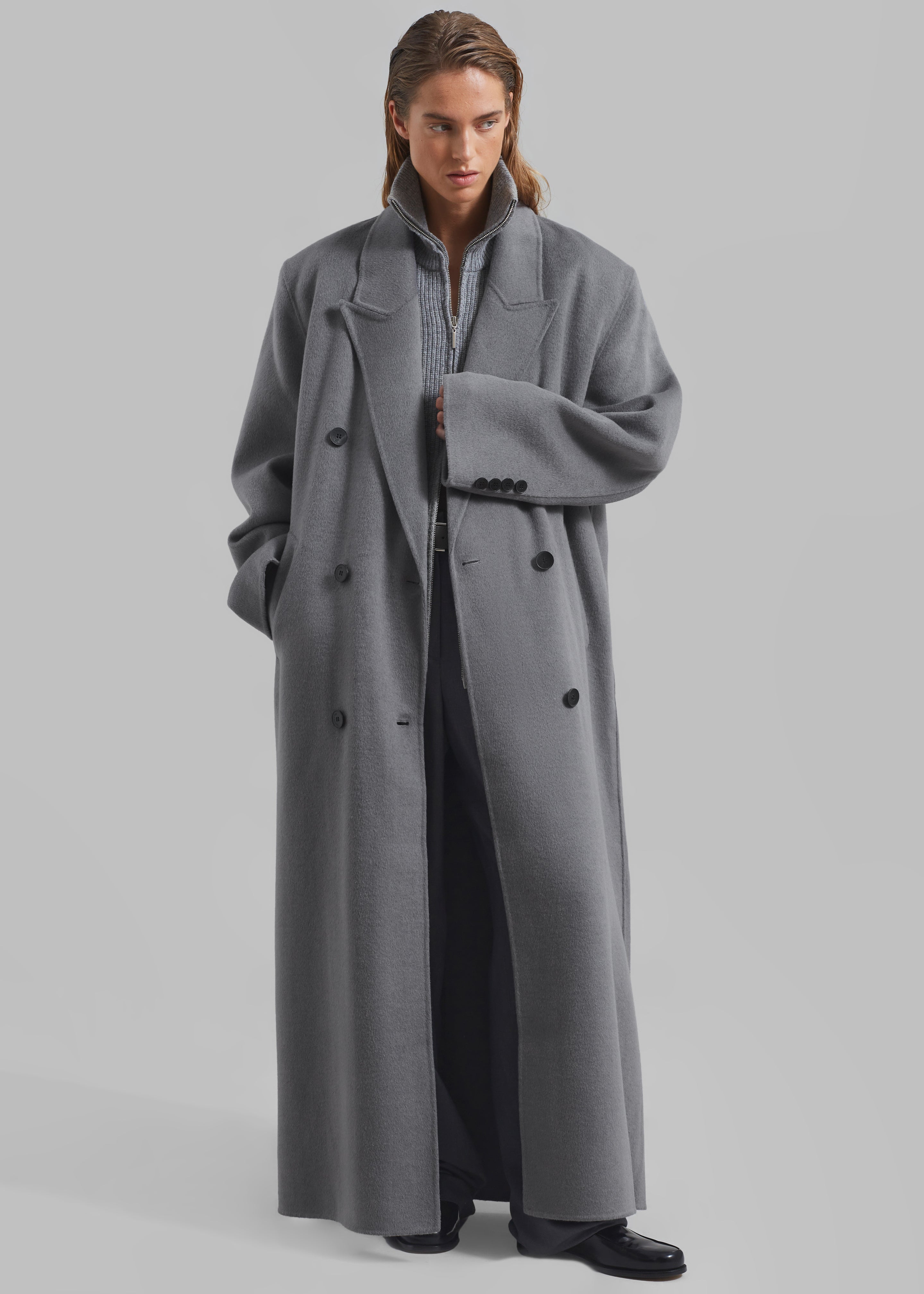 Gaia Double Breasted Coat - Grey - 1