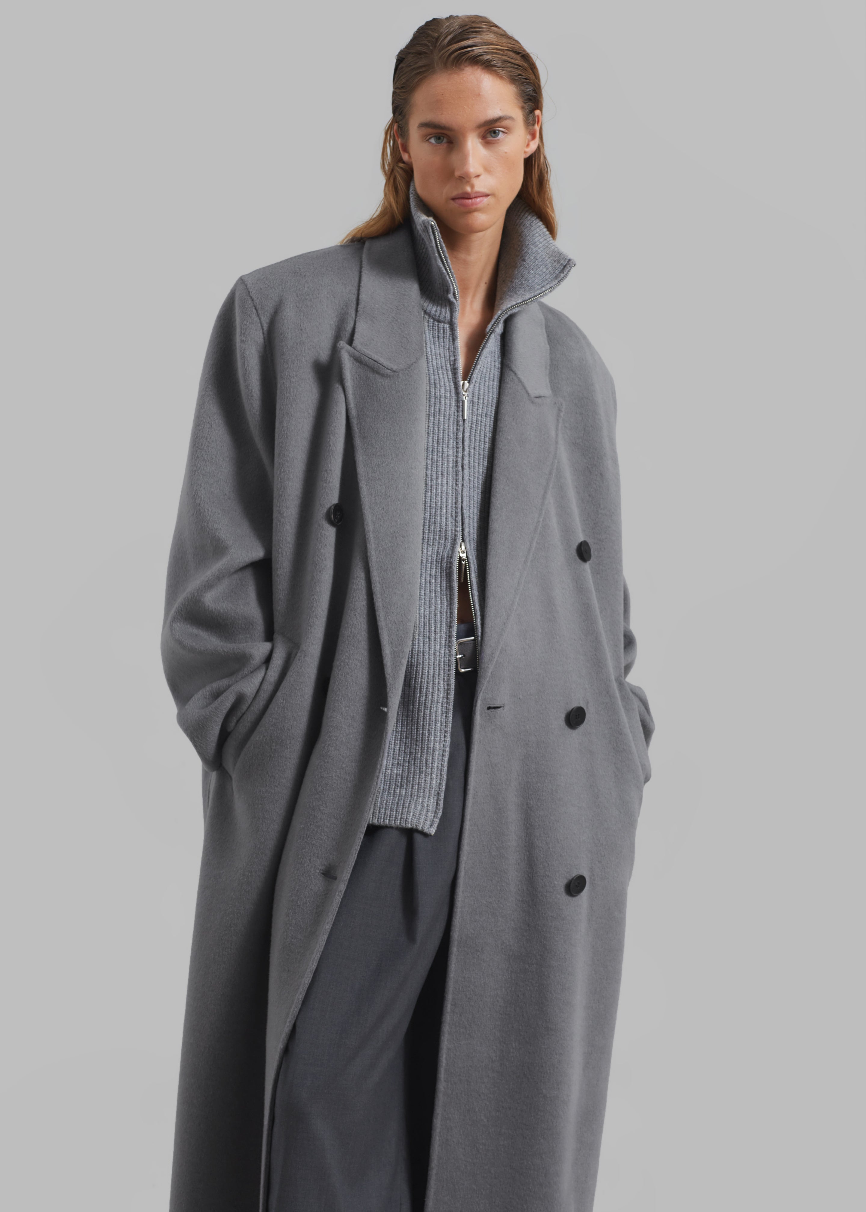 Gaia Double Breasted Coat - Grey - 3