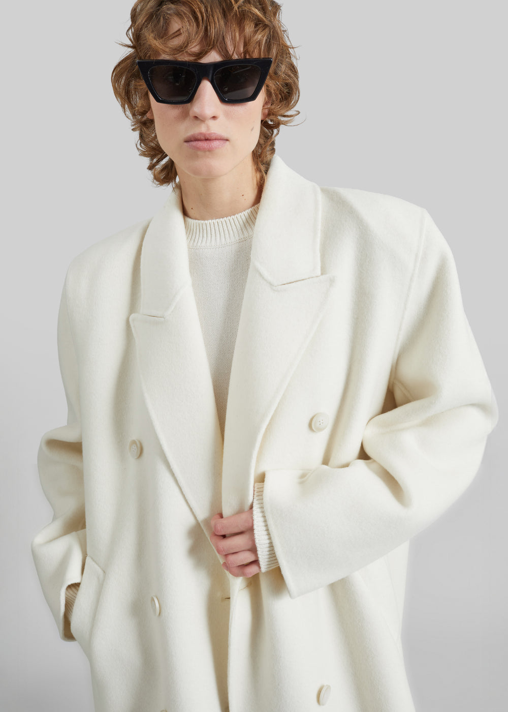 Gaia Double-Breasted Coat - Ivory - 1