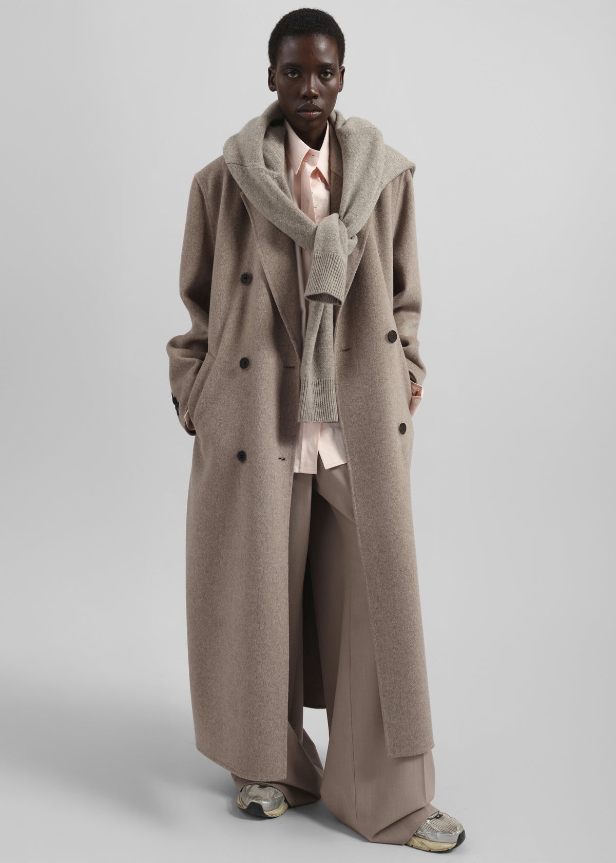 Gaia Double Breasted Coat - Taupe Melange - 1