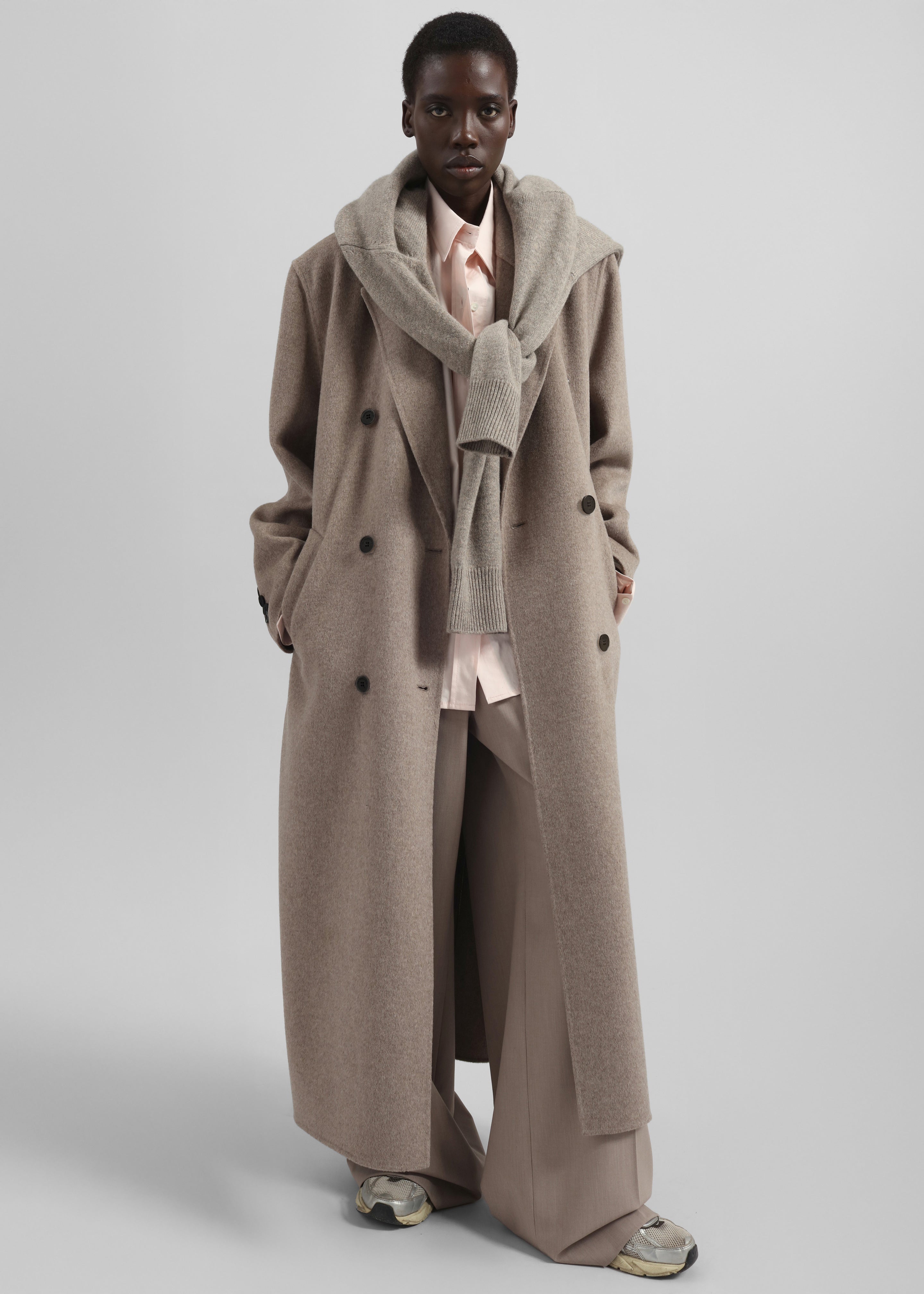 Gaia Double Breasted Coat - Taupe Melange - 1