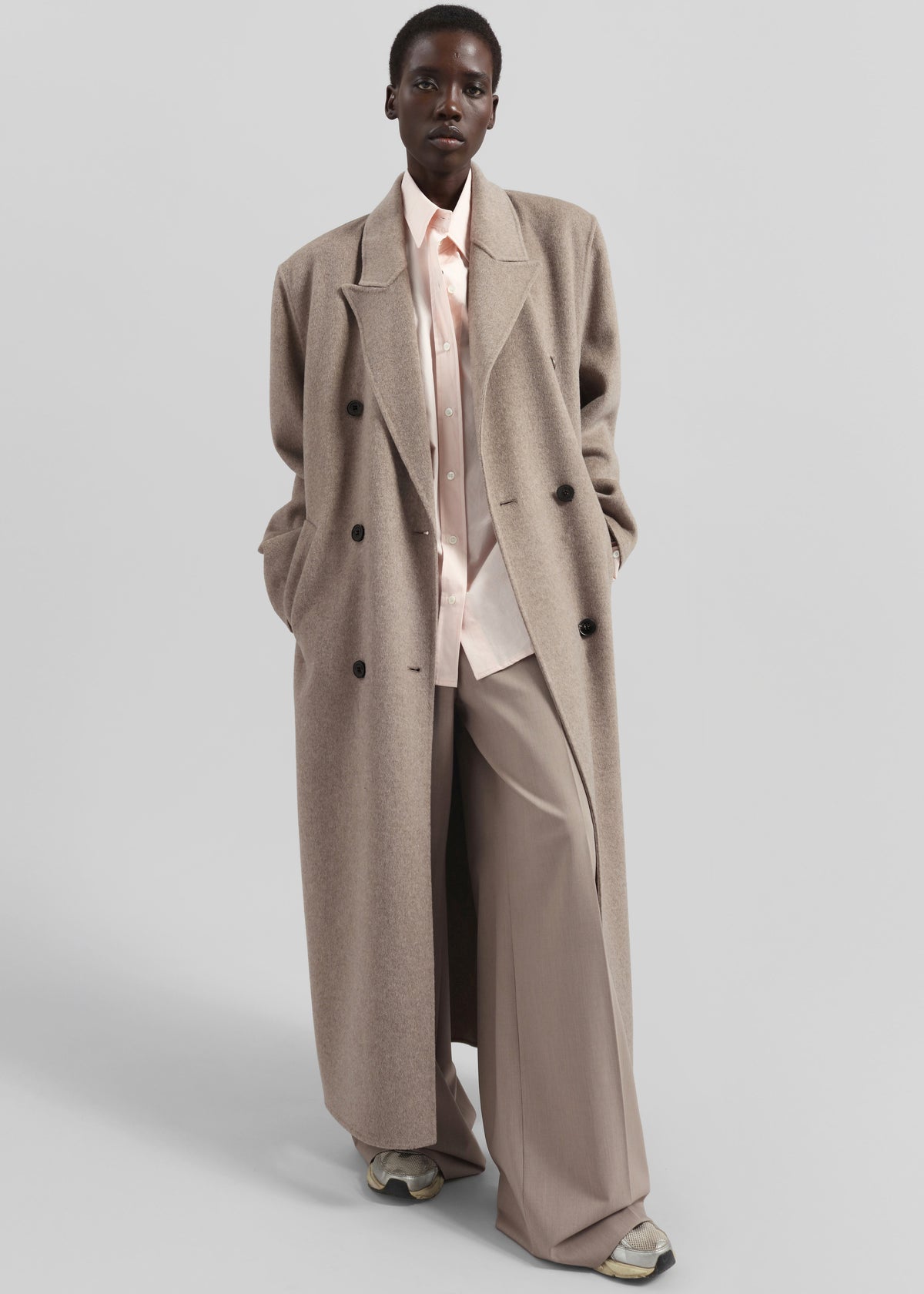 Gaia Double Breasted Coat - Taupe Melange - 3