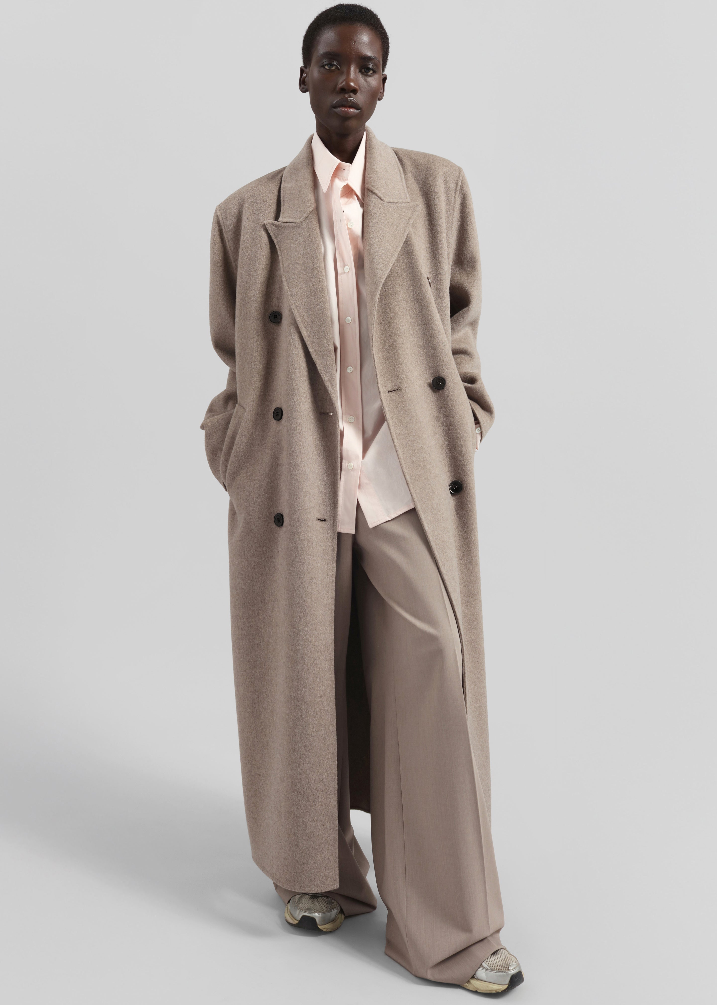Gaia Double Breasted Coat - Taupe Melange - 3