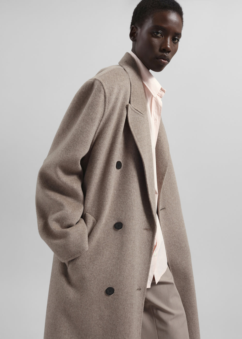 Gaia Double Breasted Coat - Taupe Melange - 1