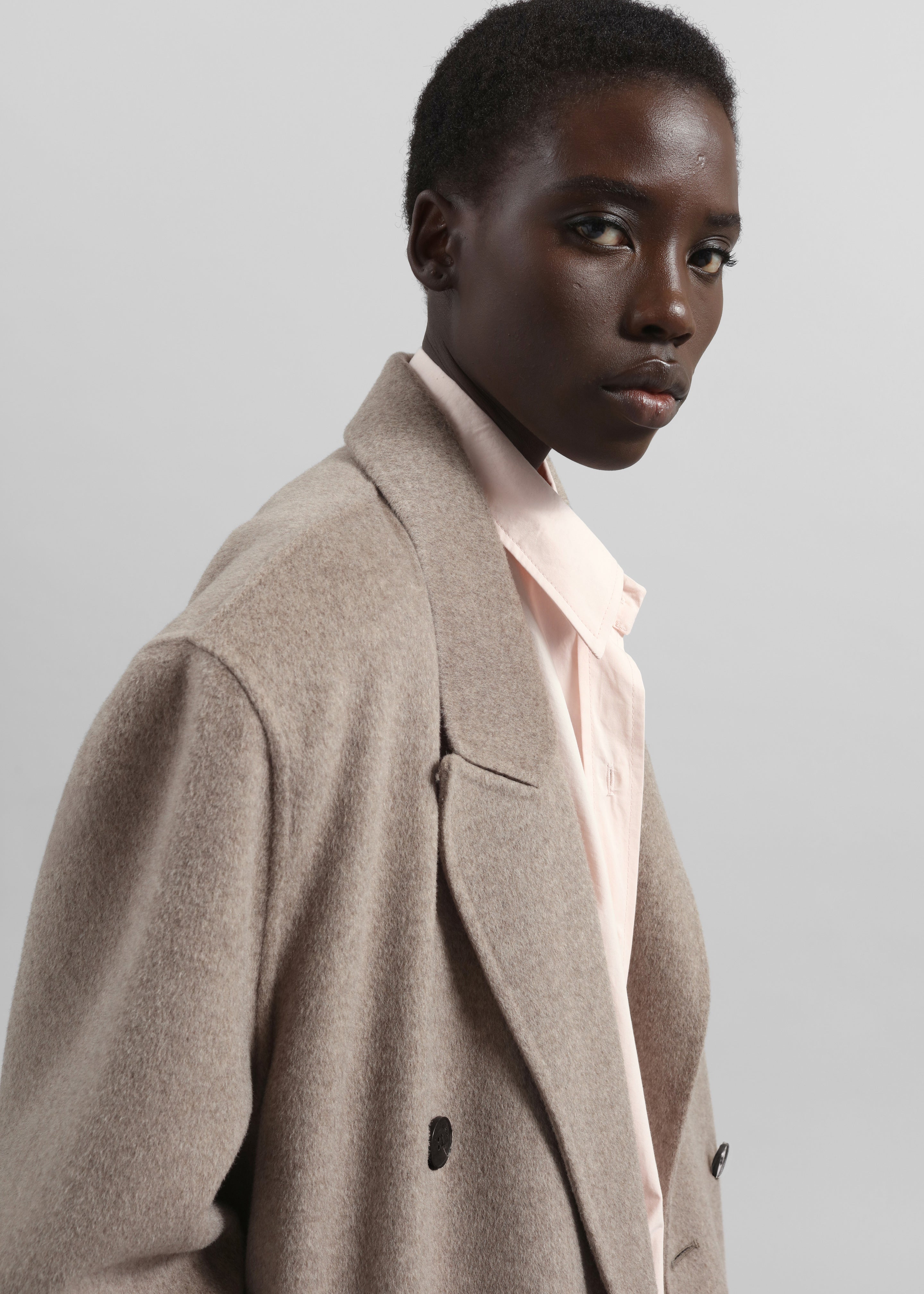 Gaia Double-Breasted Coat - Taupe Melange – The Frankie Shop