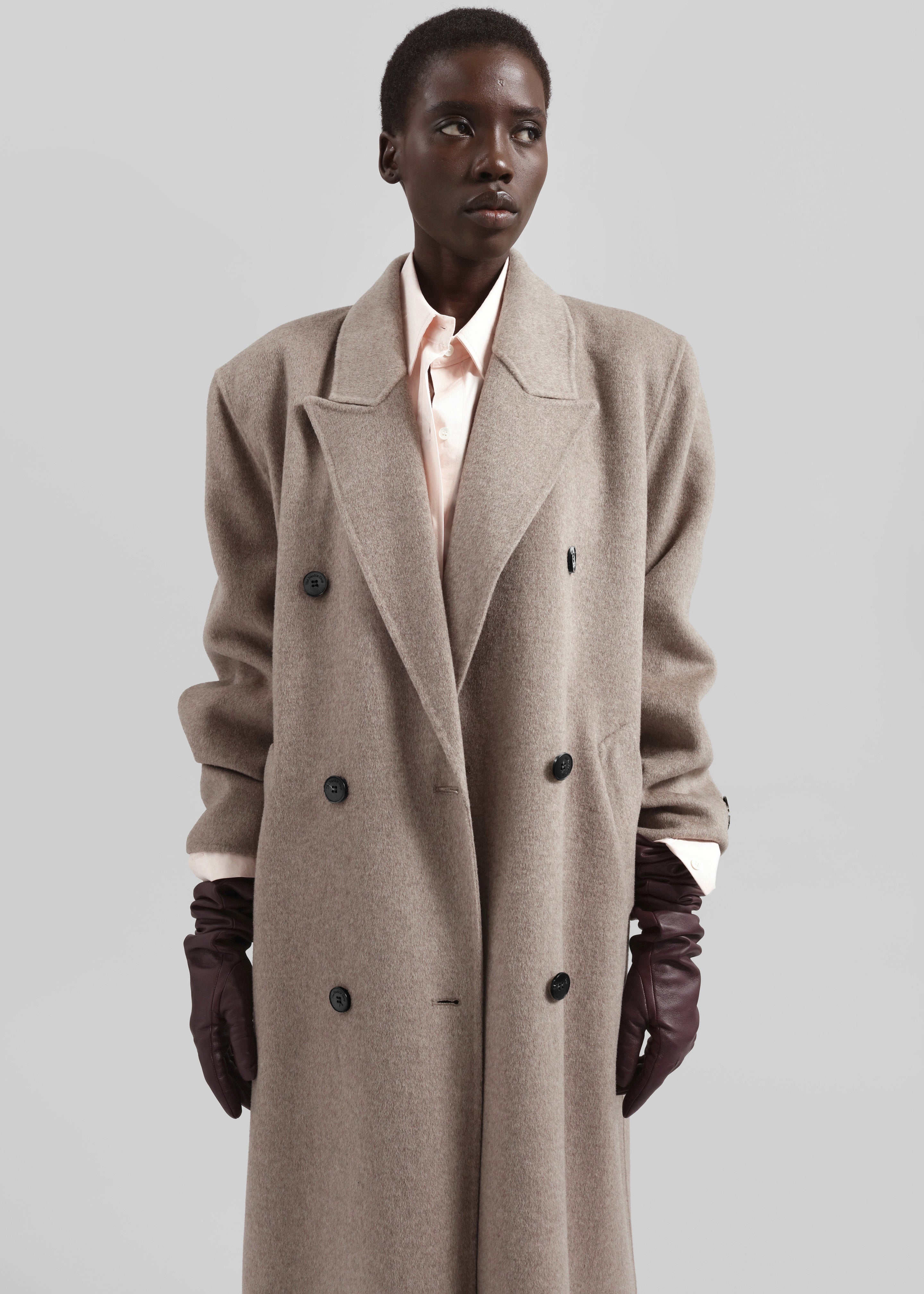 Gaia Double Breasted Coat - Taupe Melange - 4