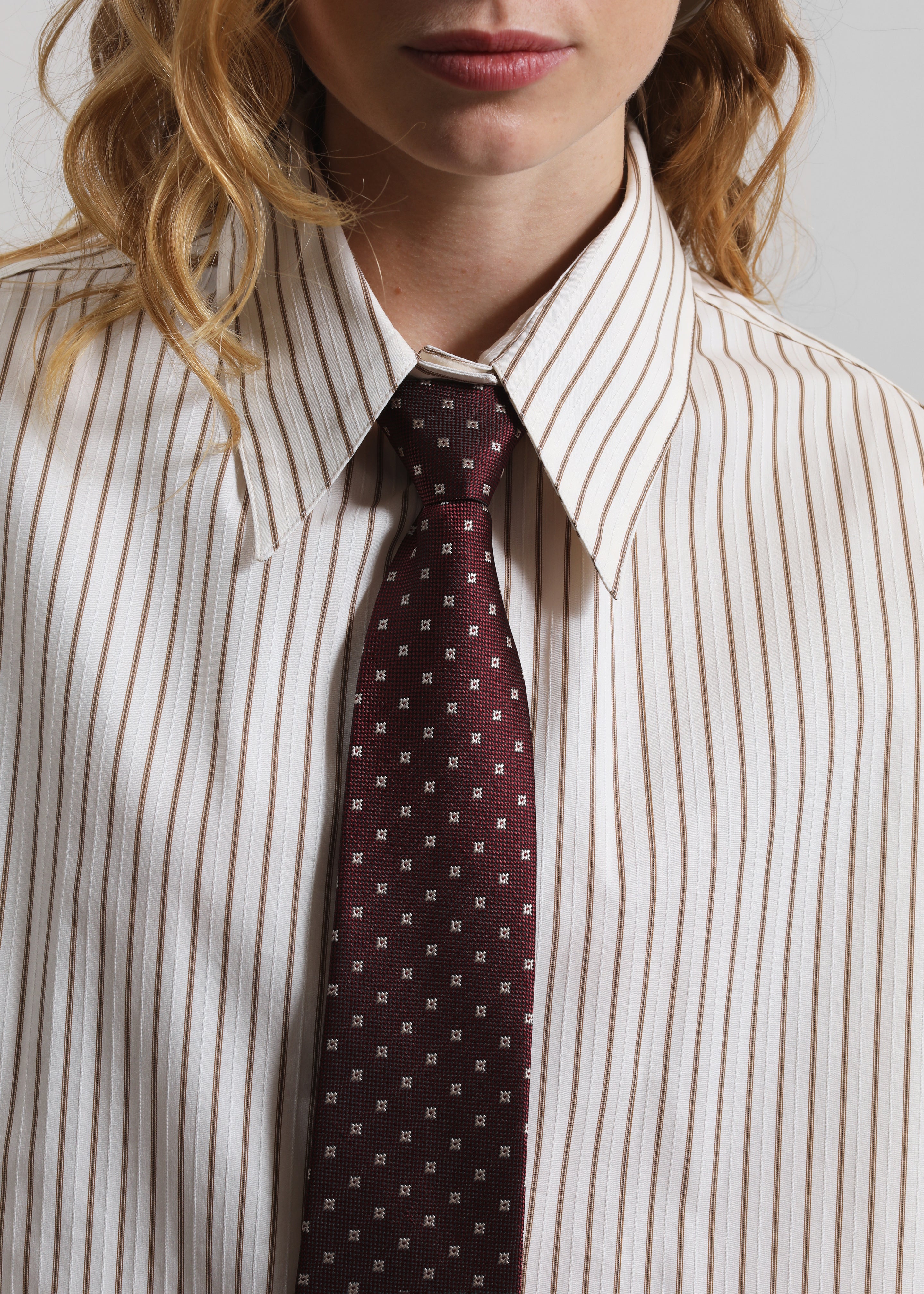 Gainsford Neck Tie Shirt - Beige/Brown Stripe - 3