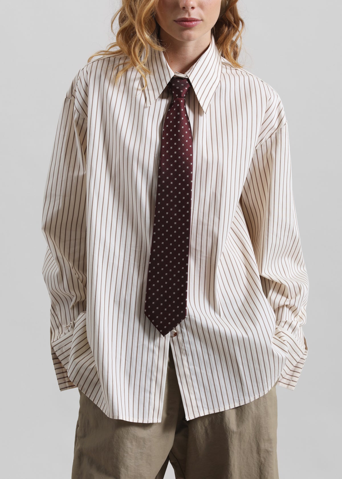 Gainsford Neck Tie Shirt - Beige/Brown Stripe - 4