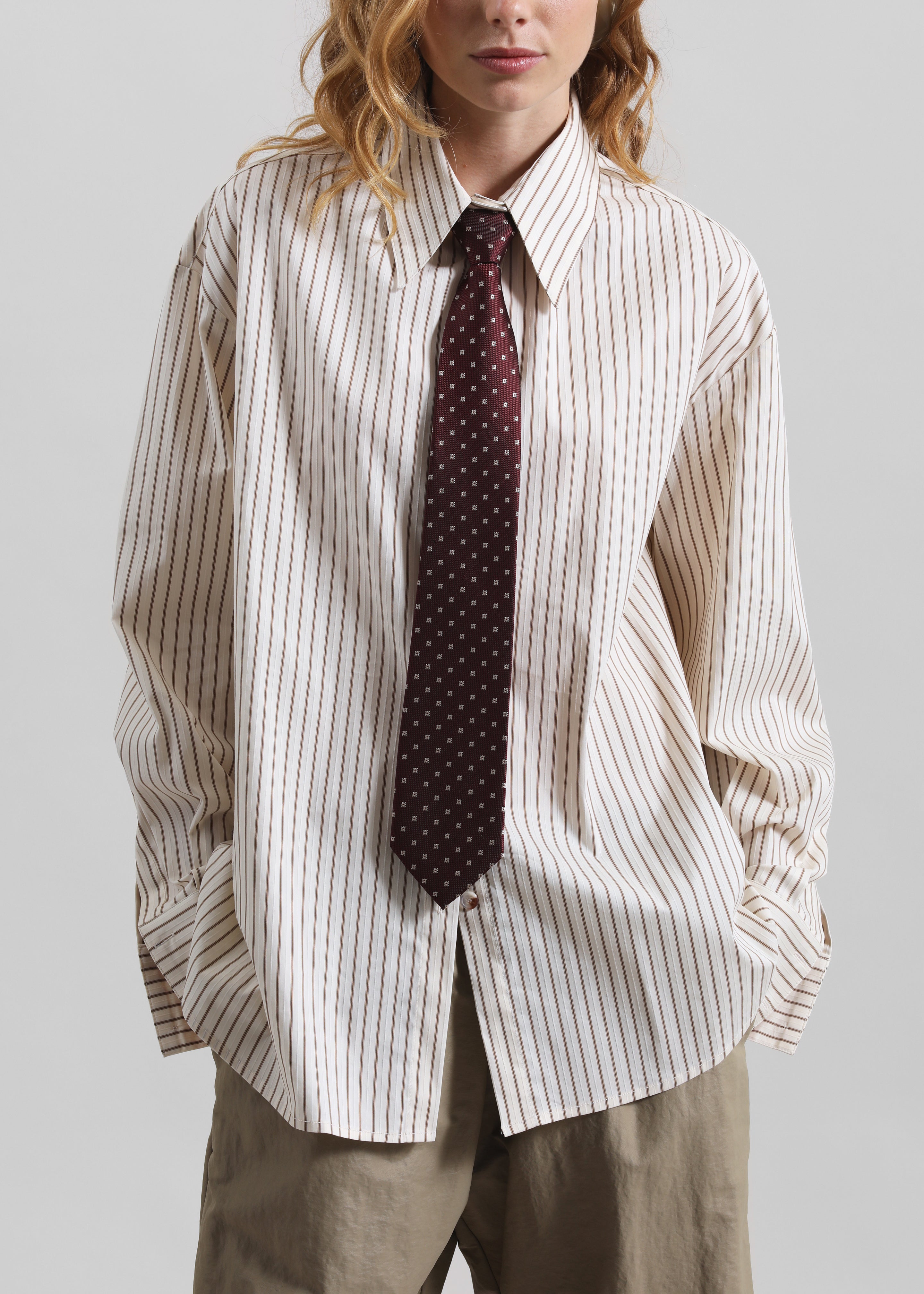 Gainsford Neck Tie Shirt - Beige/Brown Stripe - 4