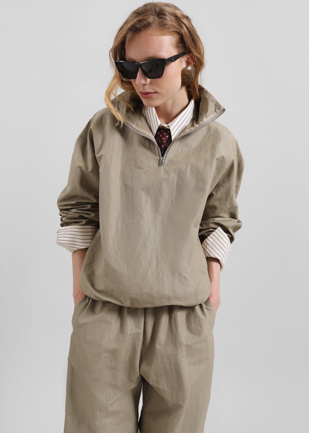 Gainsford Neck Tie Shirt - Beige/Brown Stripe - 1