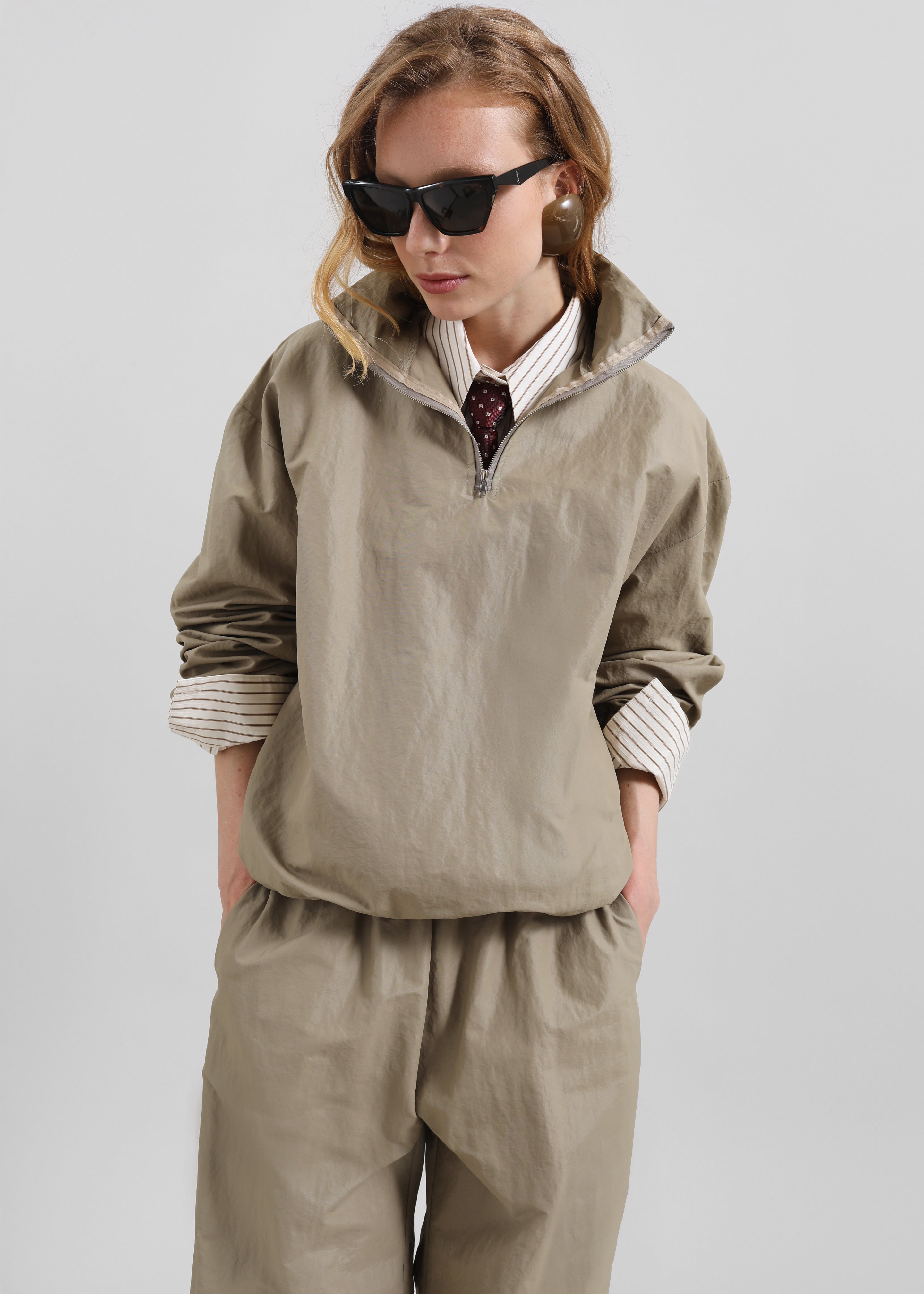 Gainsford Neck Tie Shirt - Beige/Brown Stripe - 1