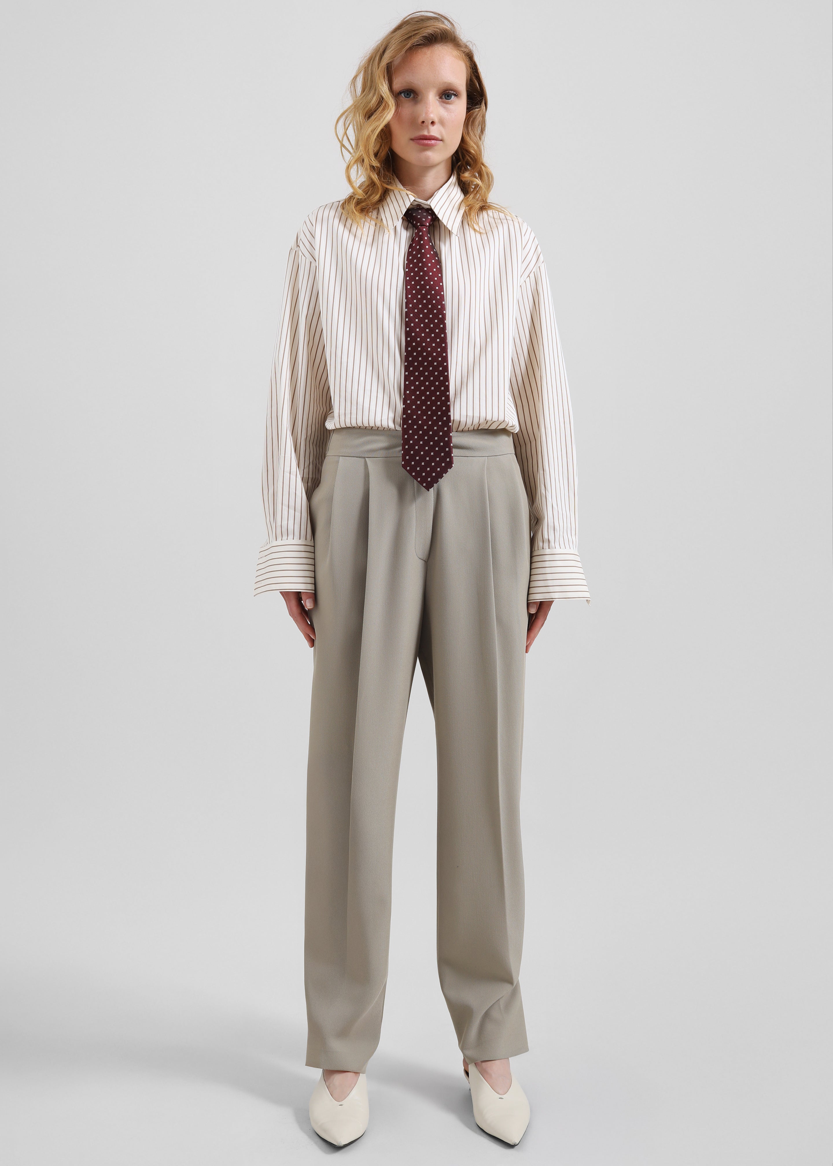 Gainsford Neck Tie Shirt - Beige/Brown Stripe - 5