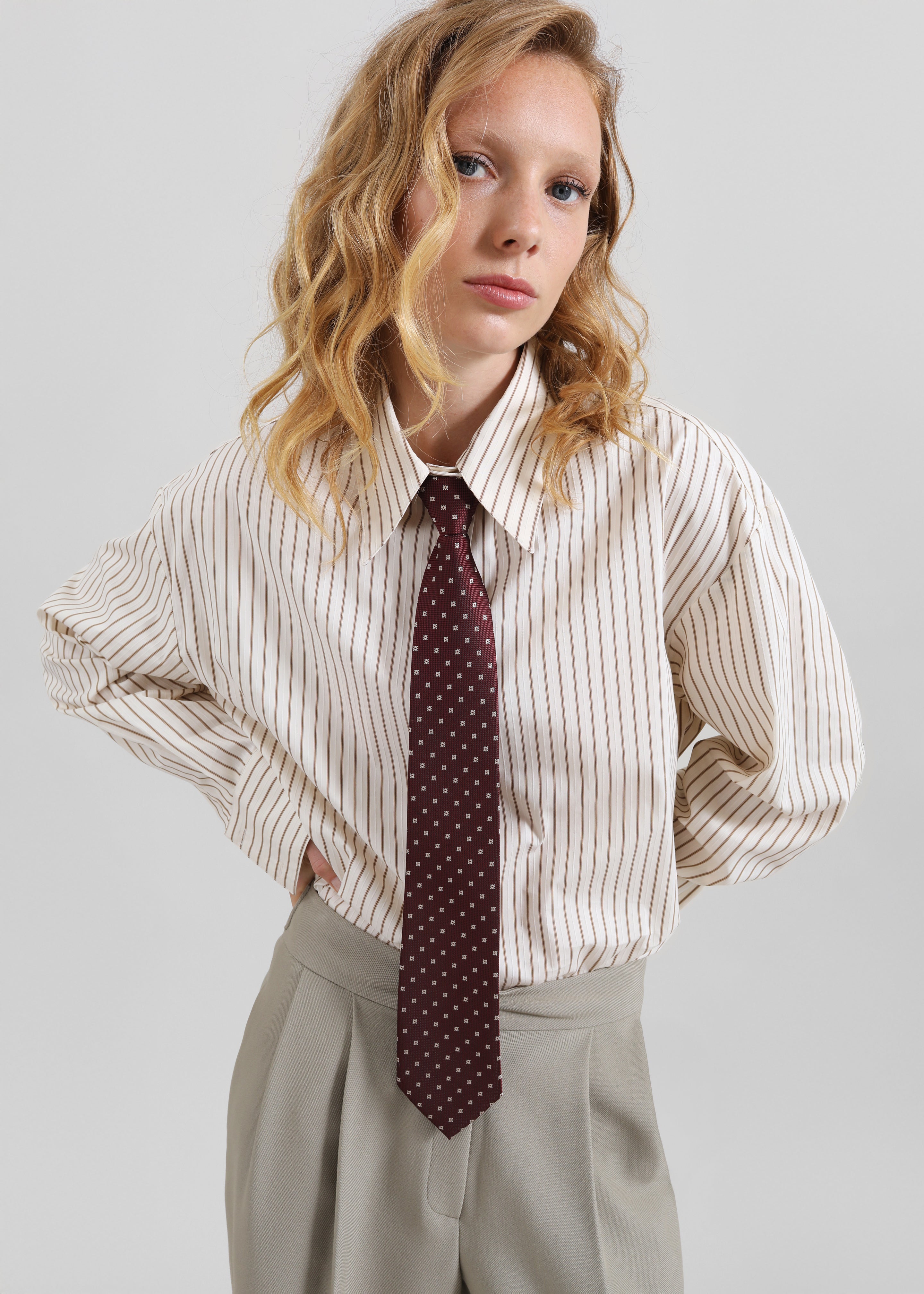 Gainsford Neck Tie Shirt - Beige/Brown Stripe - 2